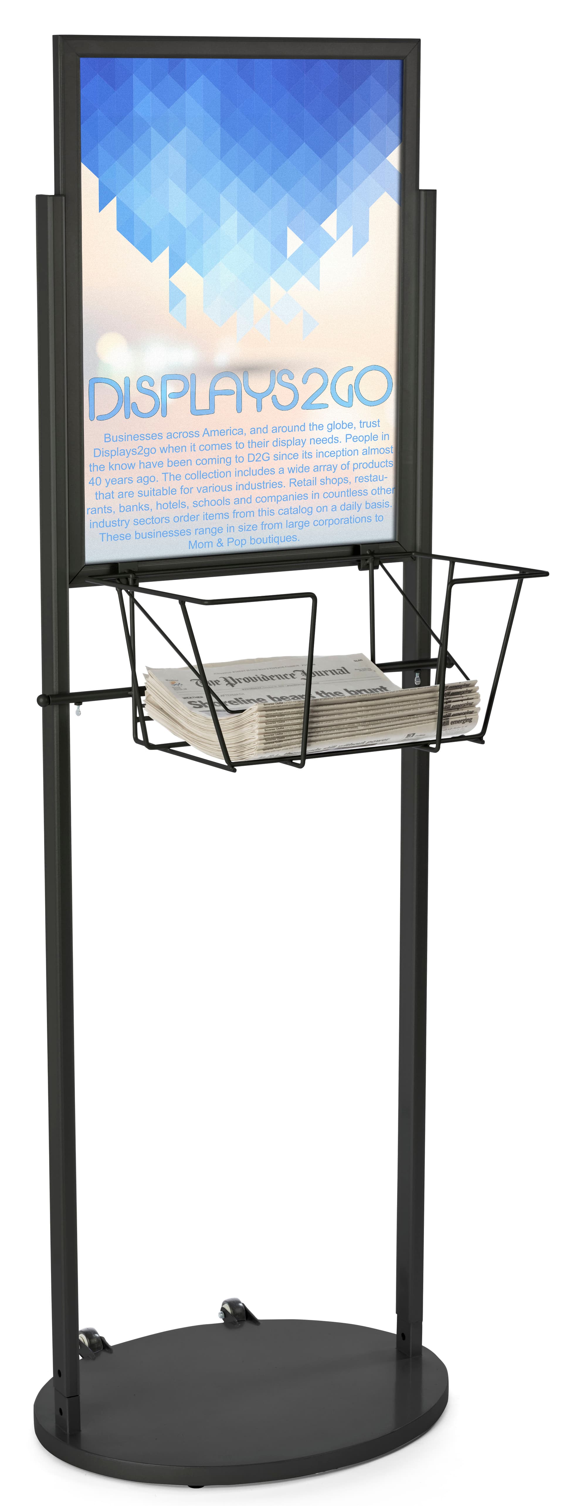 Black 18 x 24 Mobile Poster & Literature Stand, Powder Coated