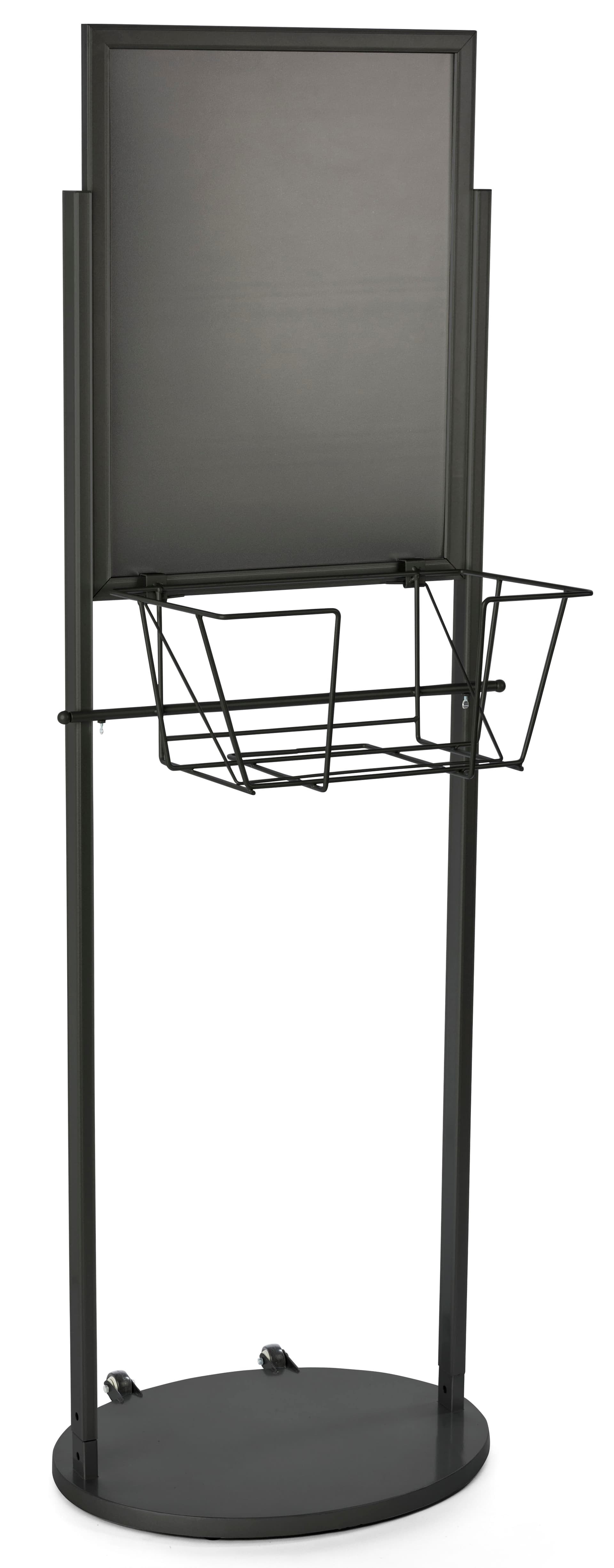 Black 18 x 24 Mobile Poster & Literature Stand with Wire Basket