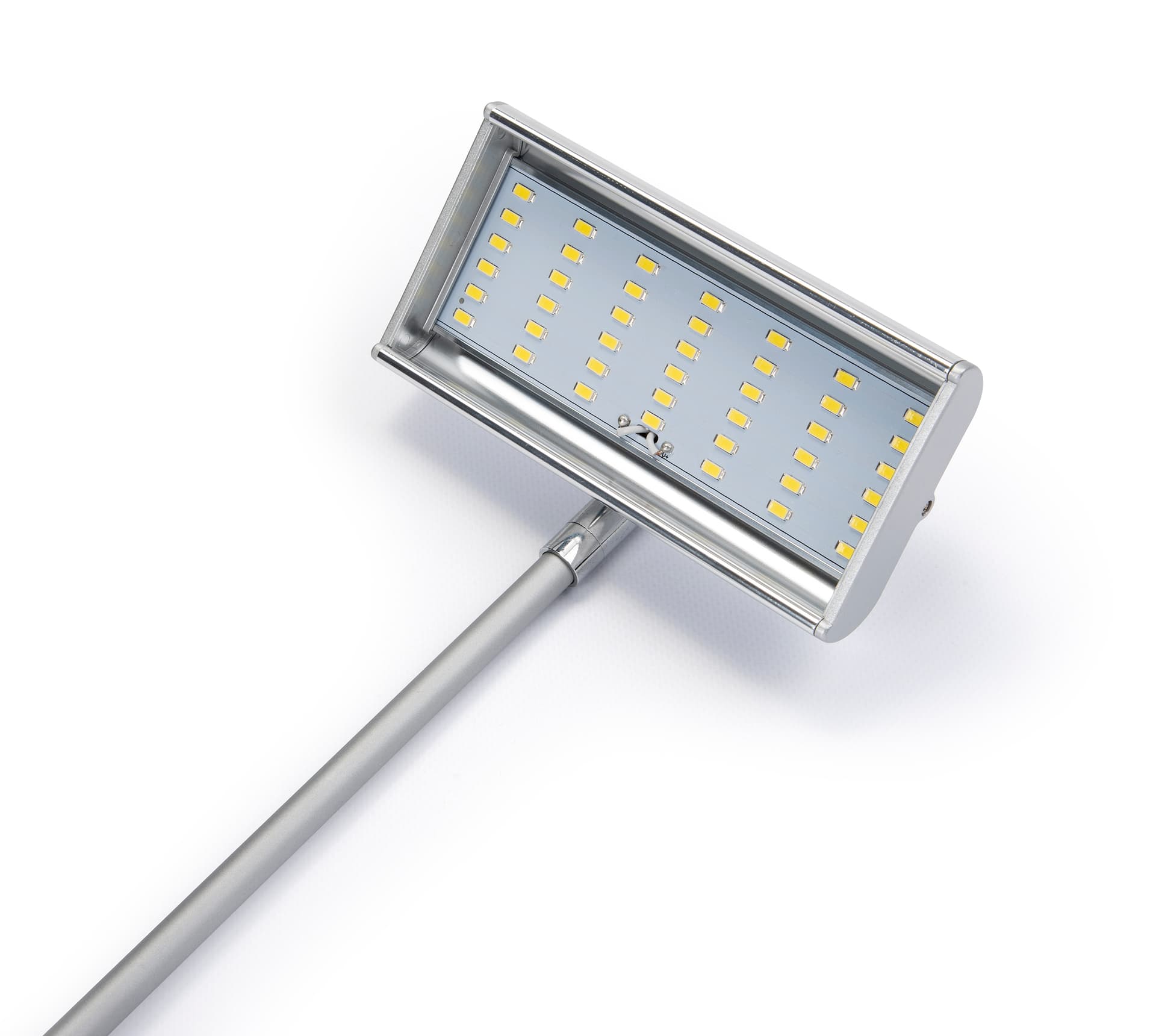LED display arm lights with low profile tilting top