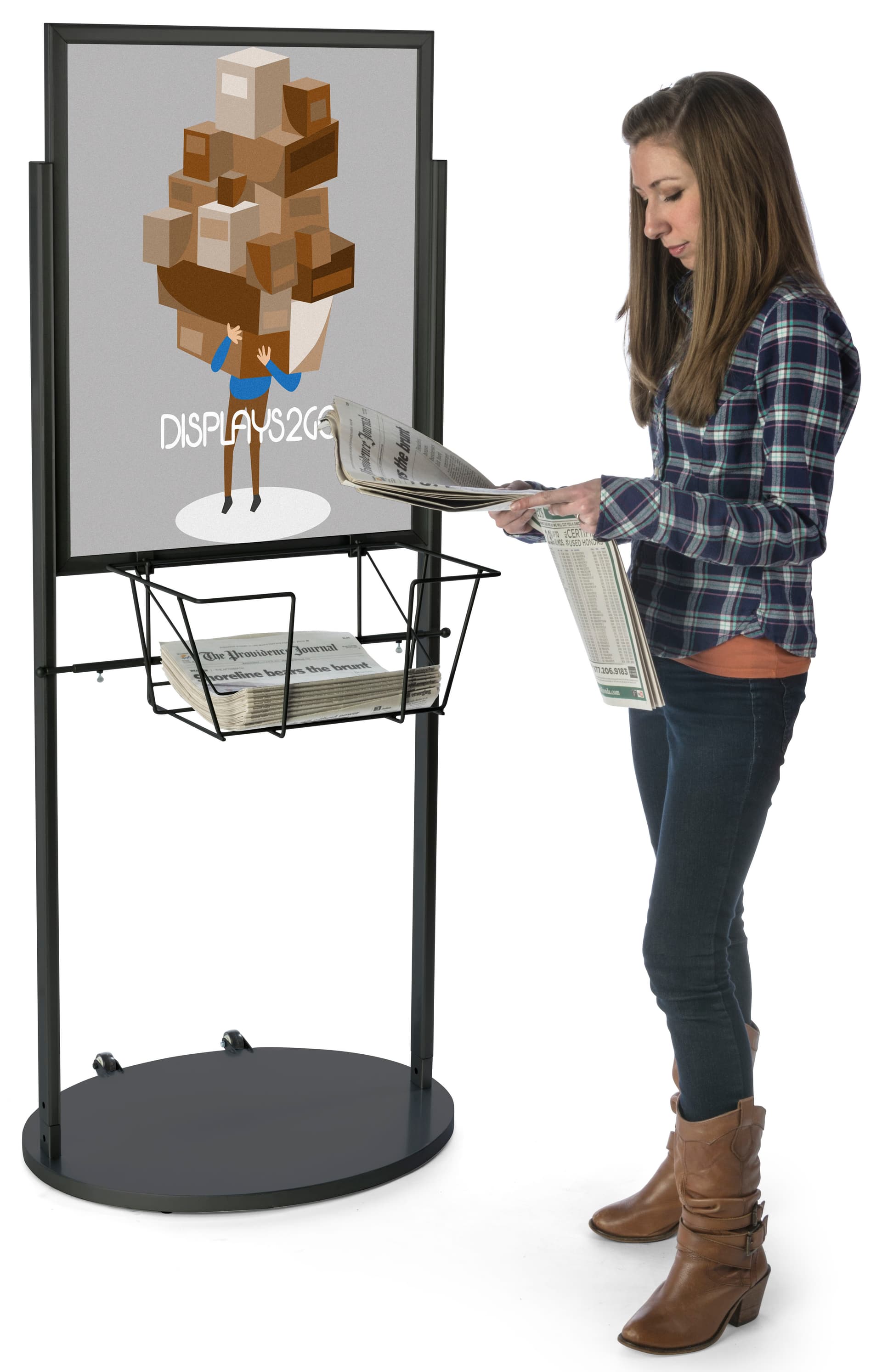 Black Wheeled 22 x 28 Poster & Literature Stand, Floorstanding