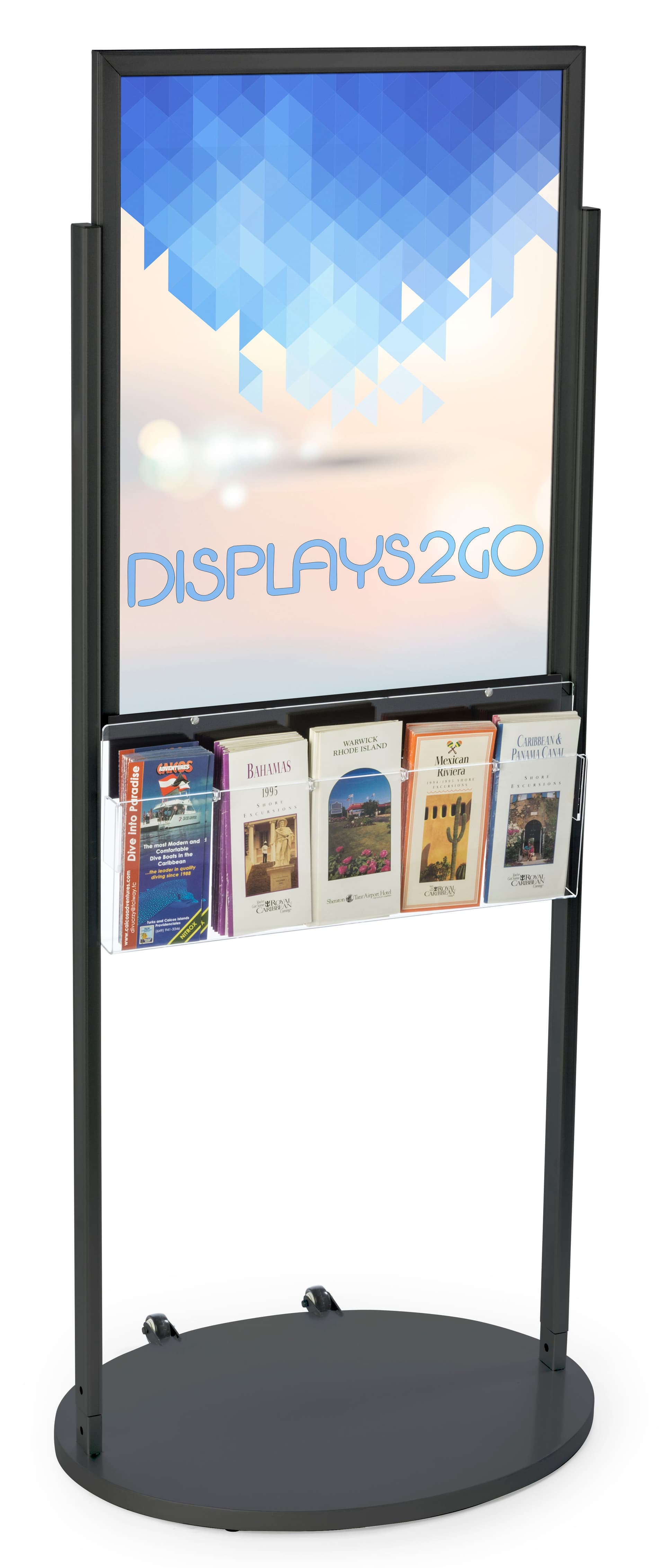 Freestanding Black 22 x 28 Mobile Poster Display with 10 Literature Pockets