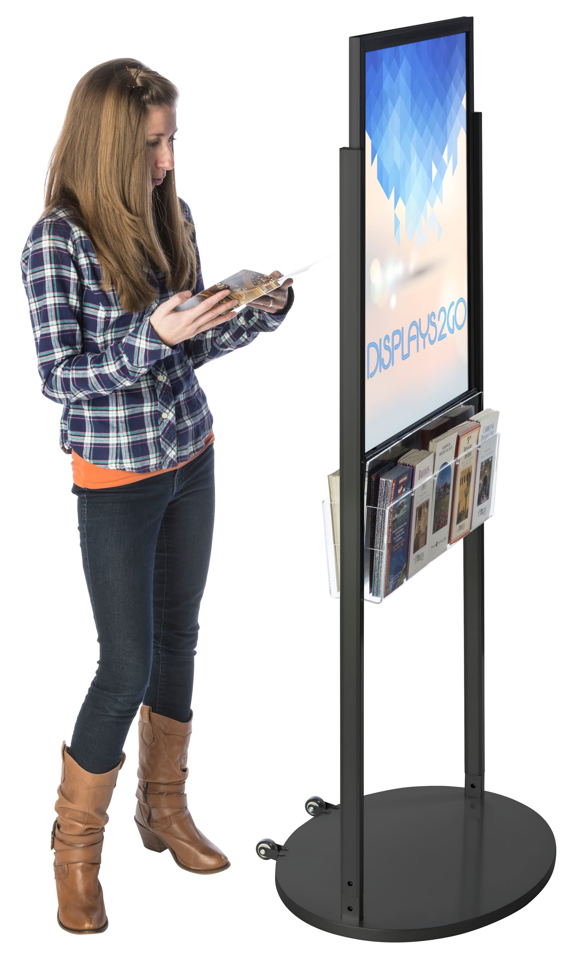Black 22 x 28 Mobile Poster Display with 10 Literature Pockets for Visuals
