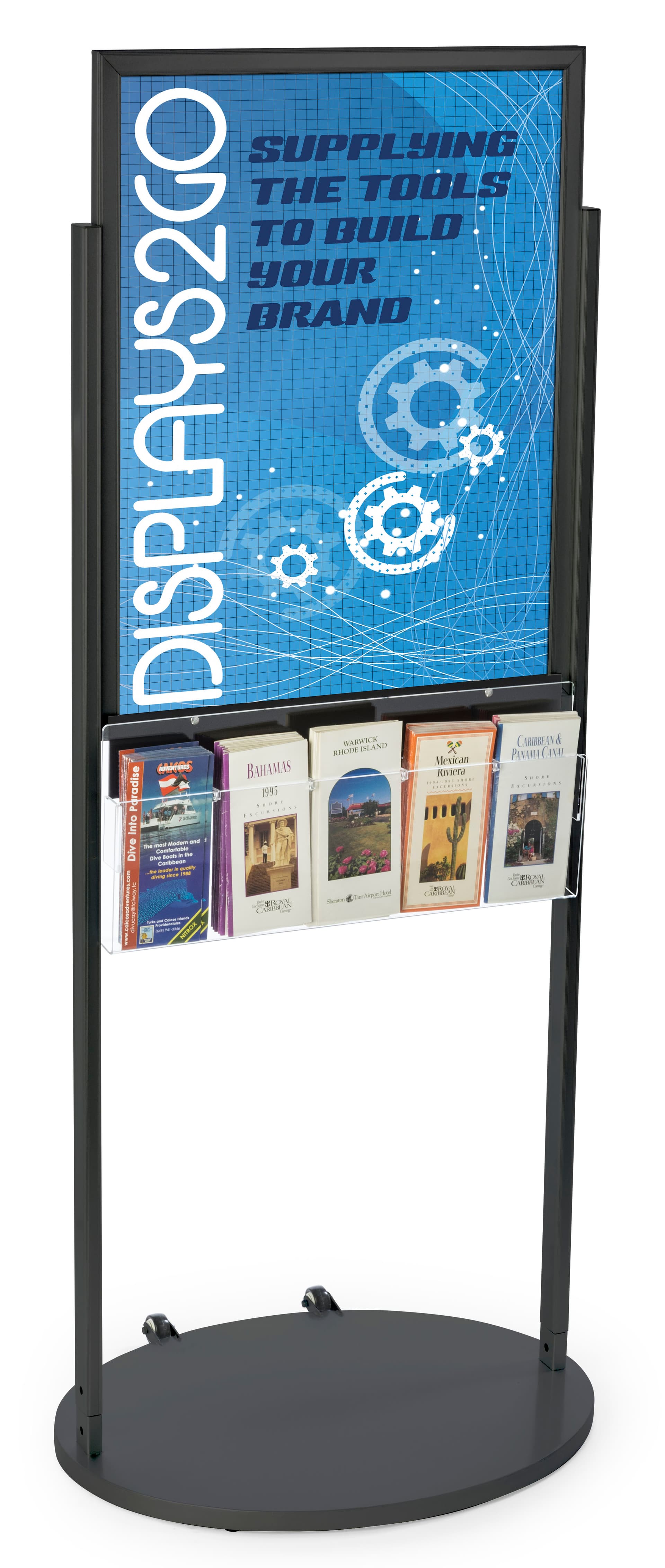 Black 22 x 28 Movable Poster Stand with 5 Literature Slots for Leaflets