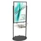 Floor Standing Sign Holder with Basket, Double-Sided, Wheels - Black