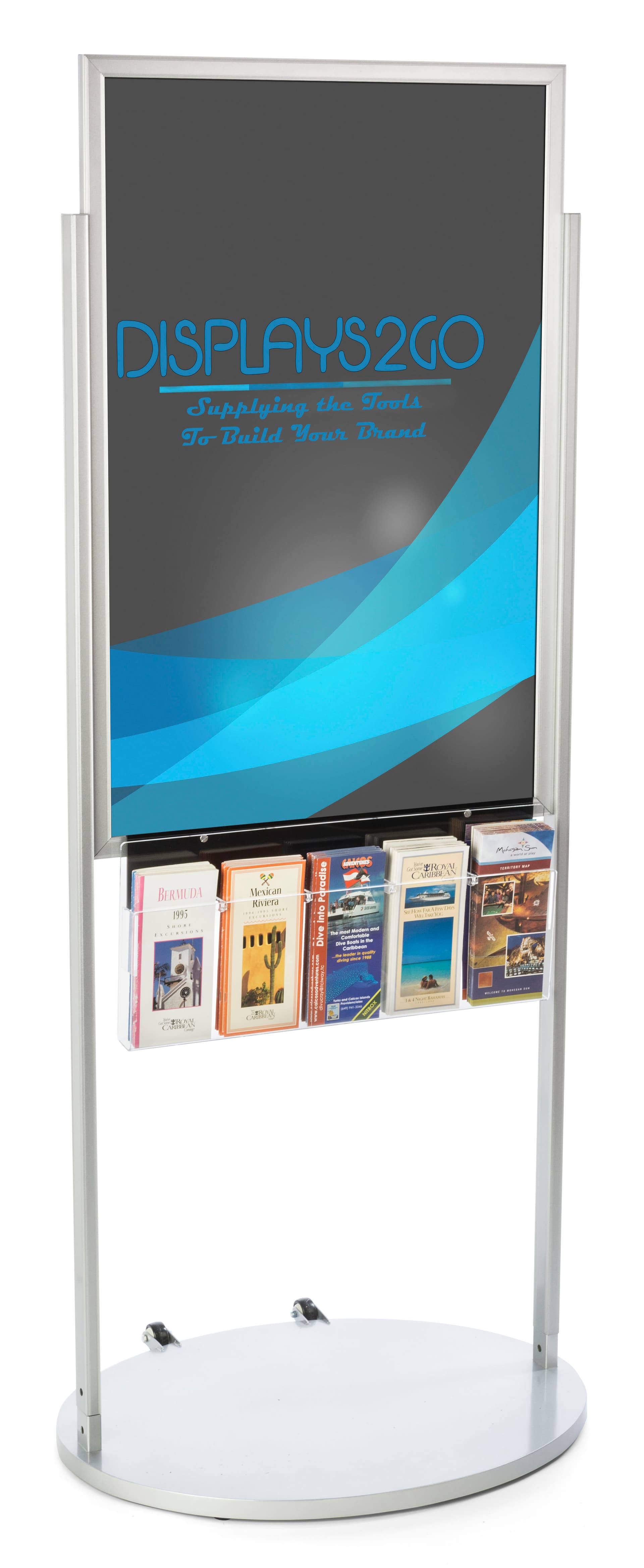 Floor Standing Mobile Silver 24 x 36 Poster Display with 10 Compartments