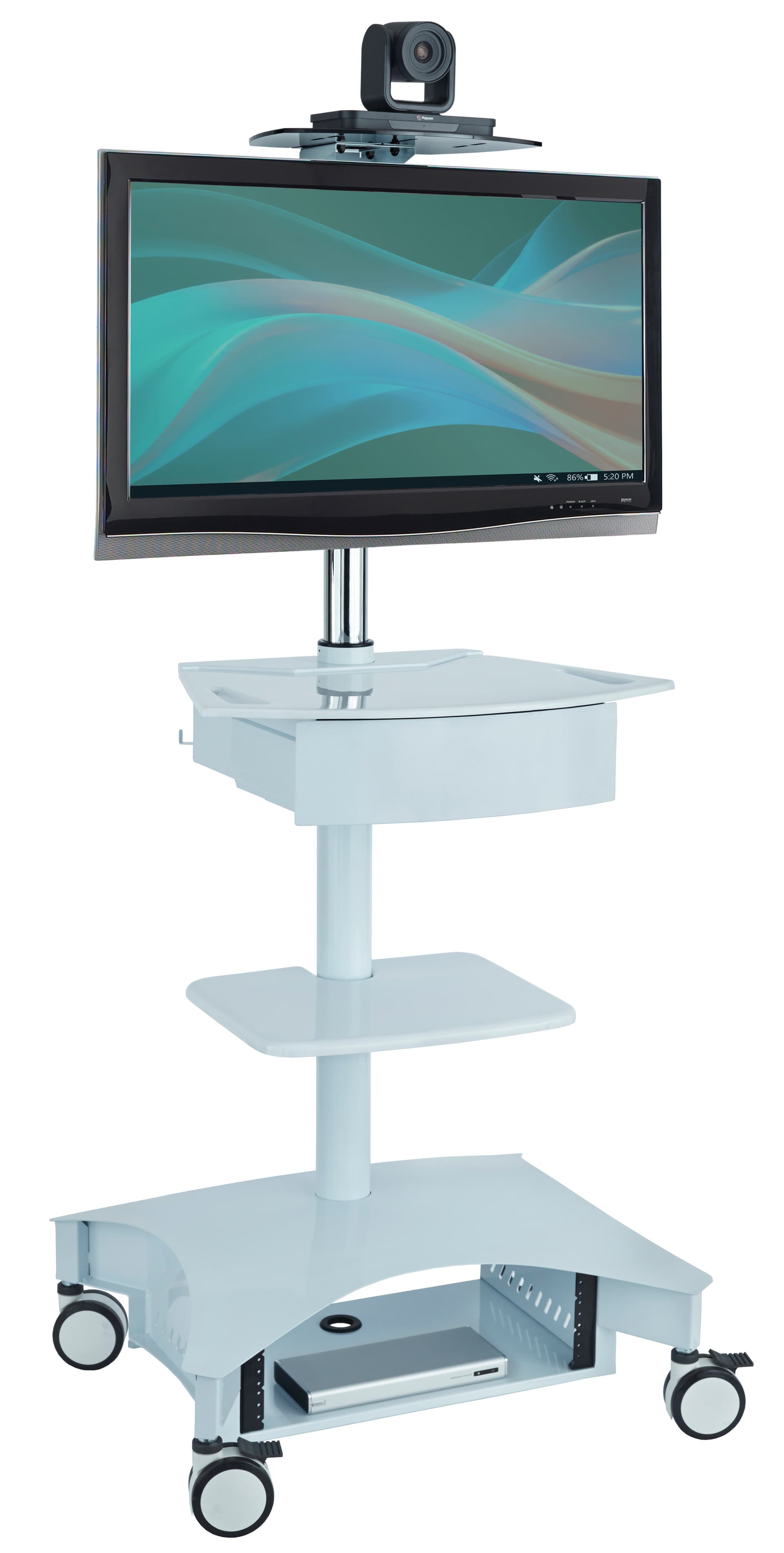 Hospital Computer Cart Supports Single 32" Display 