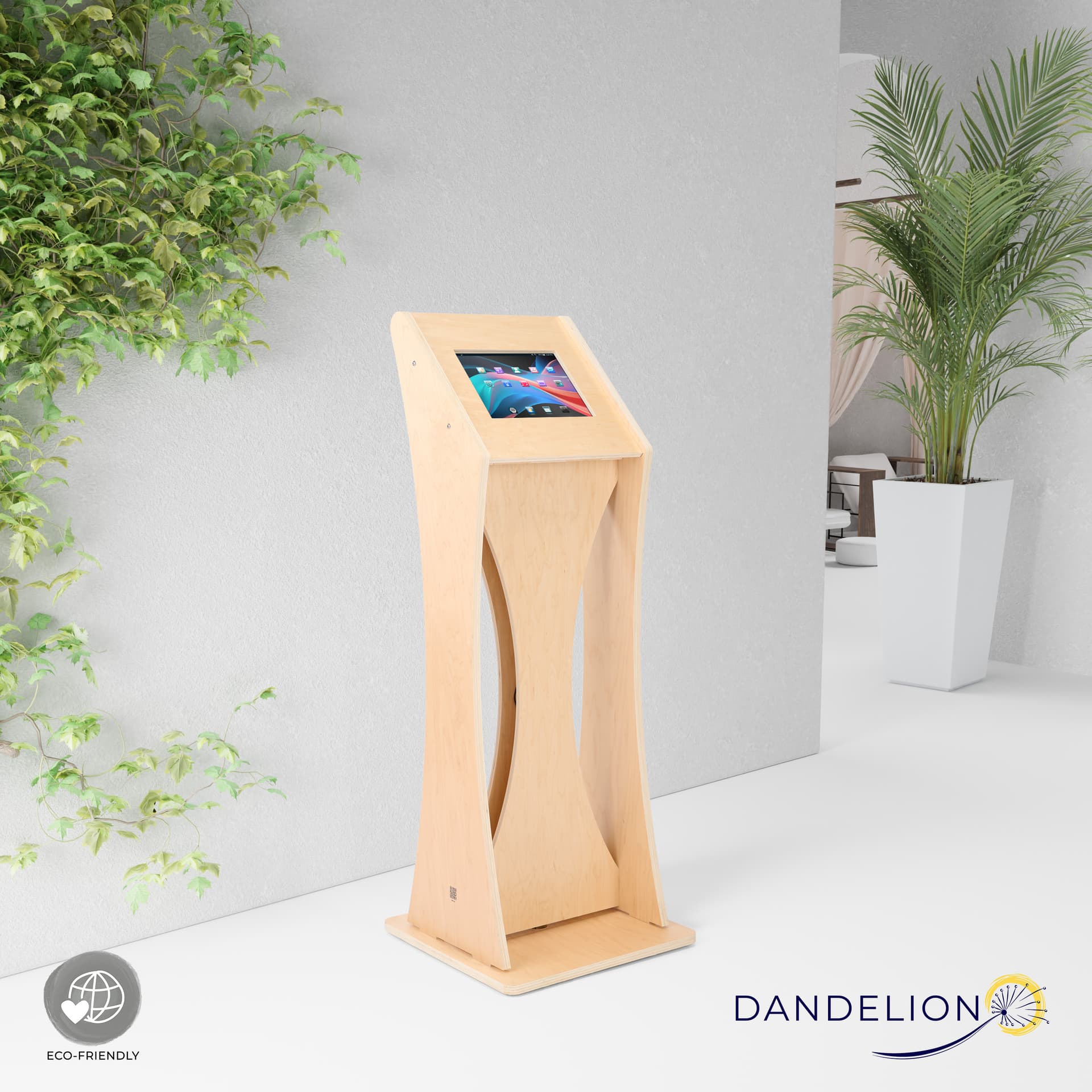 Wooden iPad floor stand with minimal assembly
