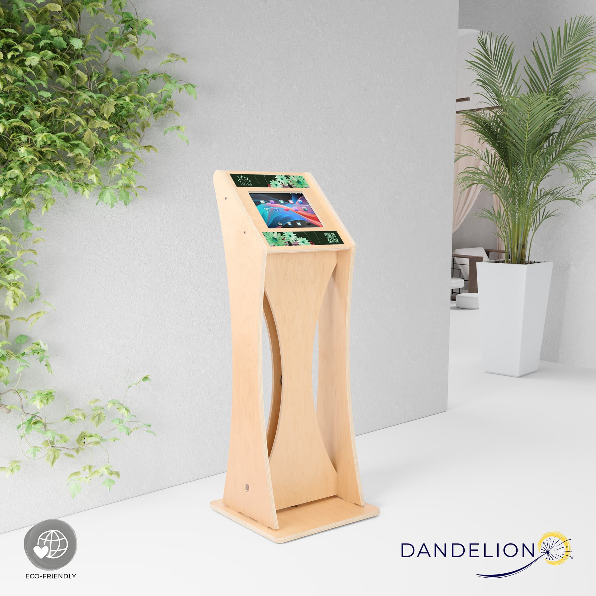 Wooden iPad Kiosk with Graphics and minimal assembly required