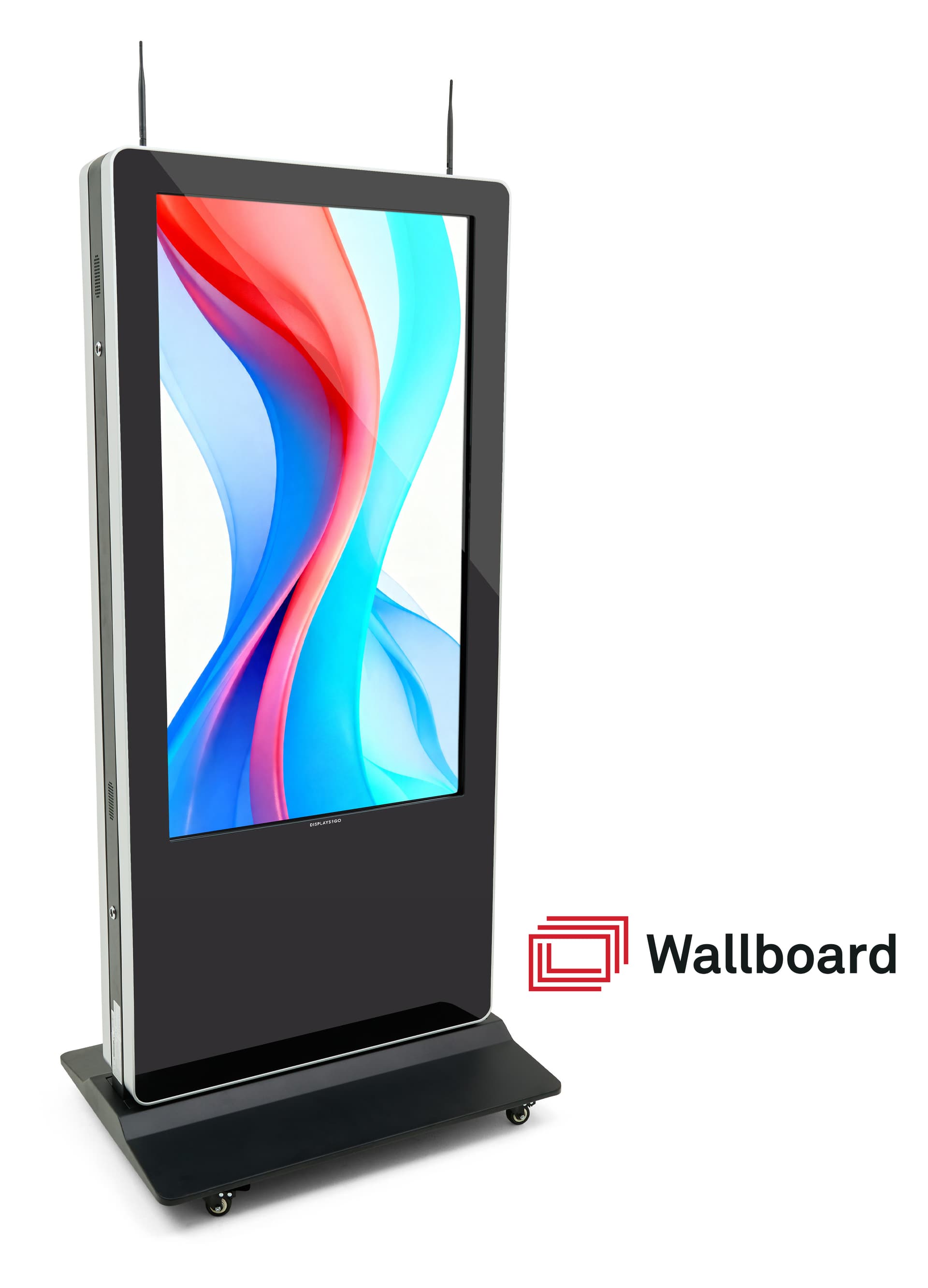 Double-sided digital vertical touchscreen kiosk with multiple displays