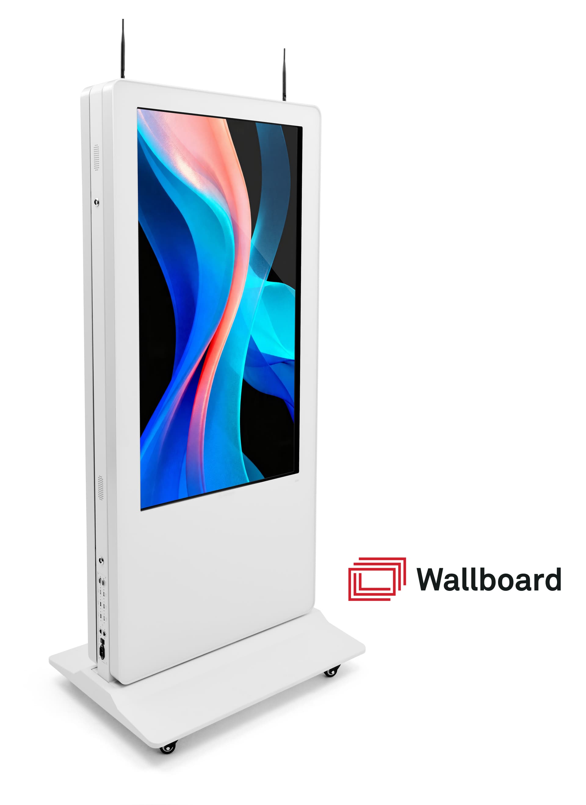 Double-sided digital vertical touchscreen kiosk with two antennas 