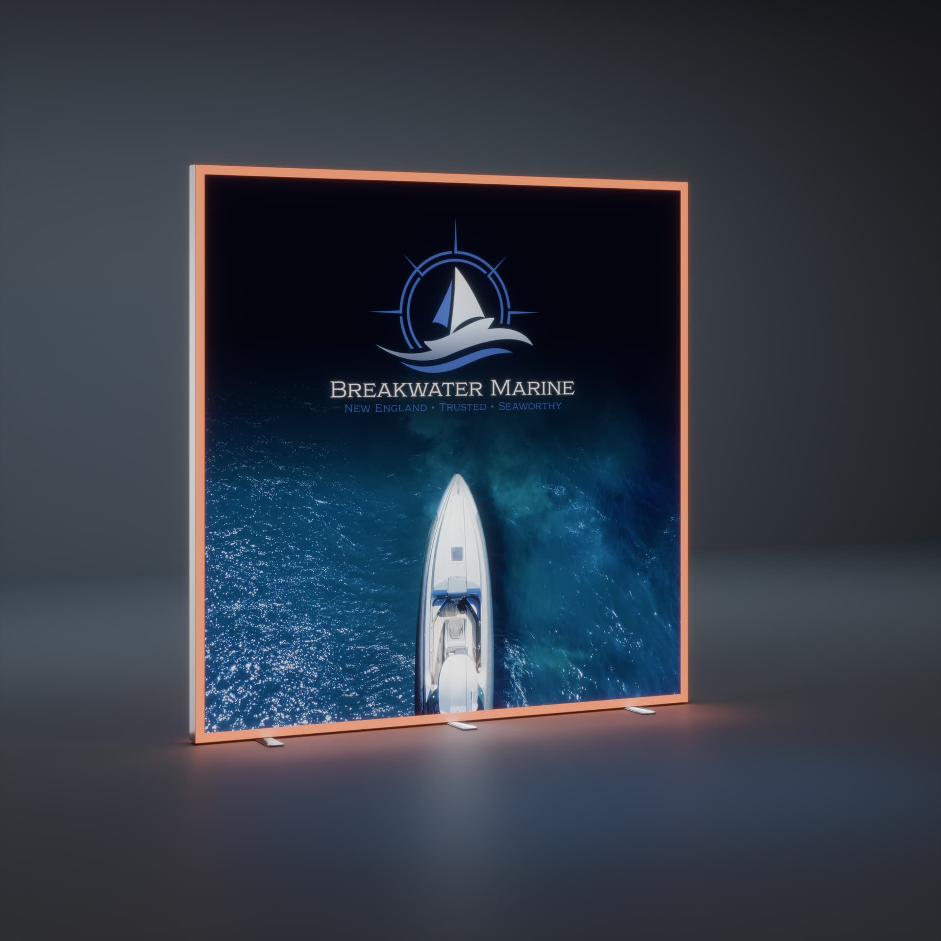 SEG Light Box Display with RGB Color Changing Frame illuminated in a dark room