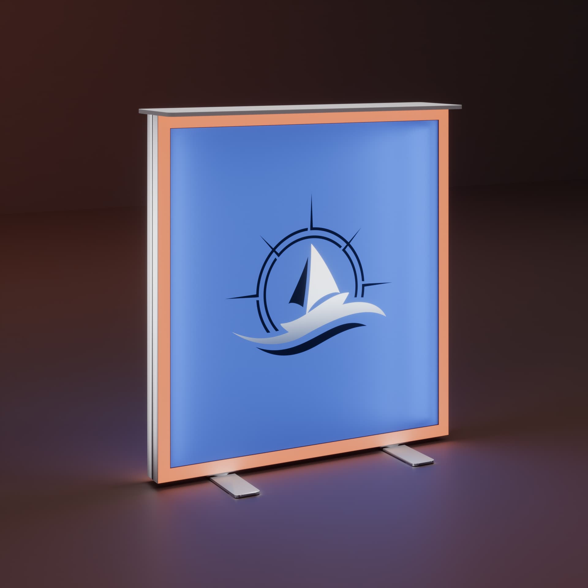 LED Light Box Counter with RGB Frame illuminated in a dark room
