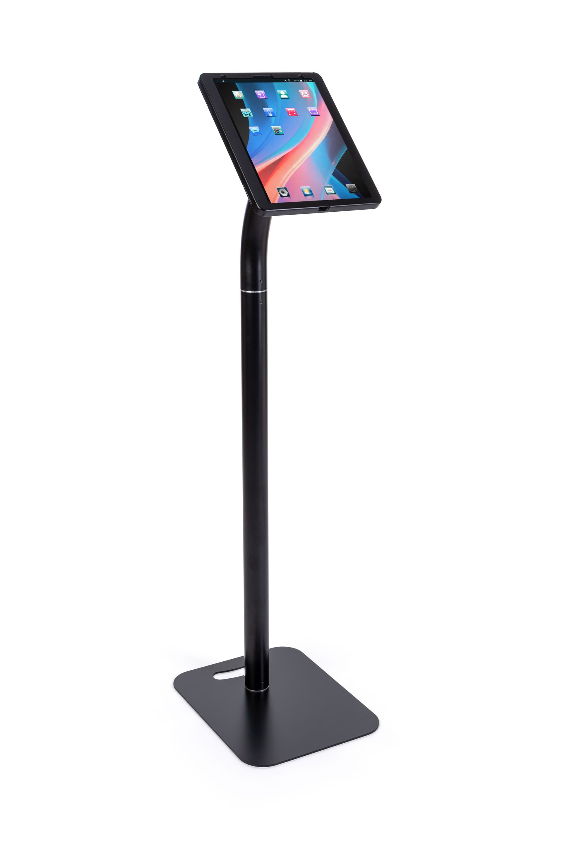 Adjustable iPad pro 12.9" floor stand with tablet in portrait mode 