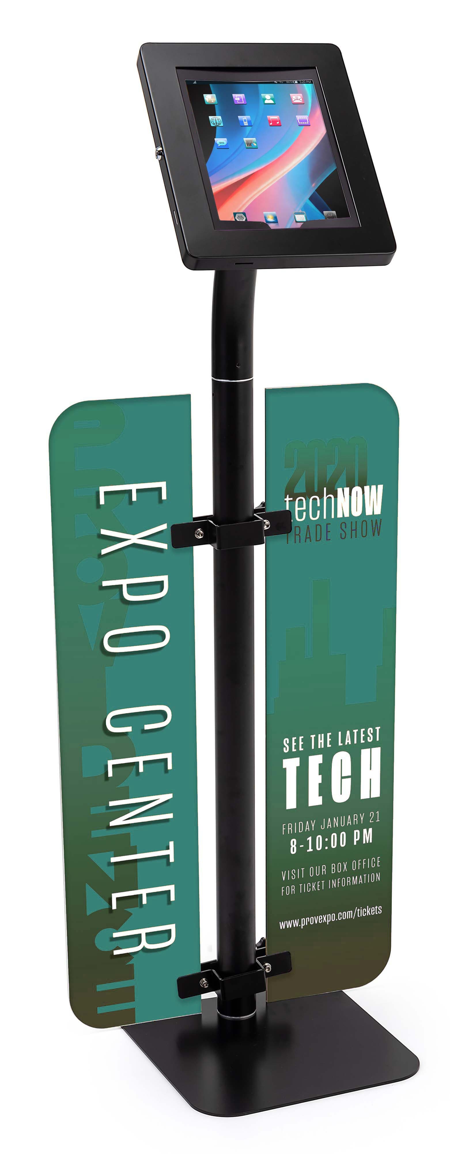 Branded iPad survey stand with floor standing placement