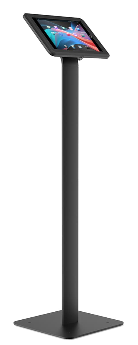 iPad kiosk stand with sleek black colorway