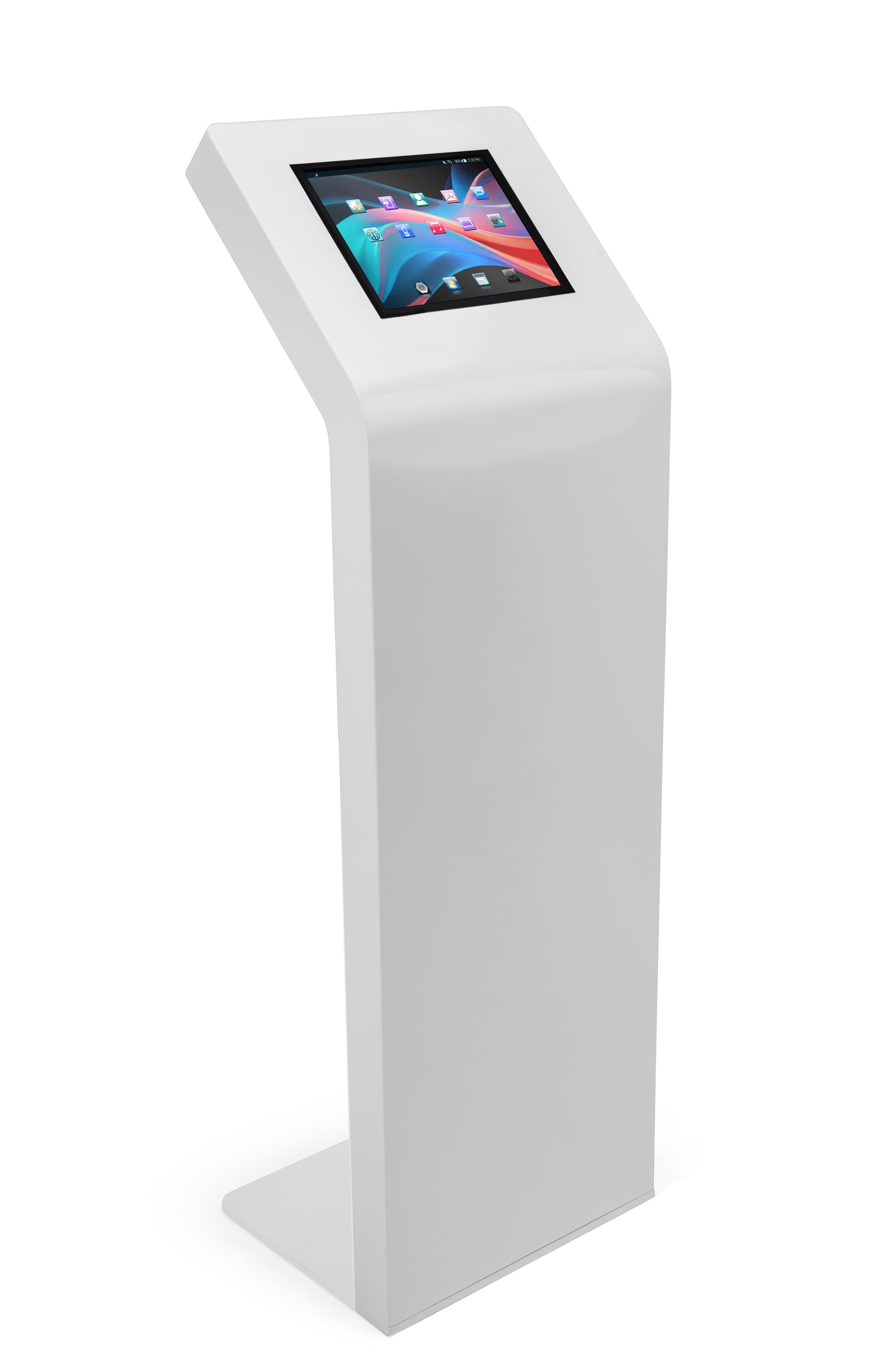 White iPad floor stand kiosk with sturdy steel build