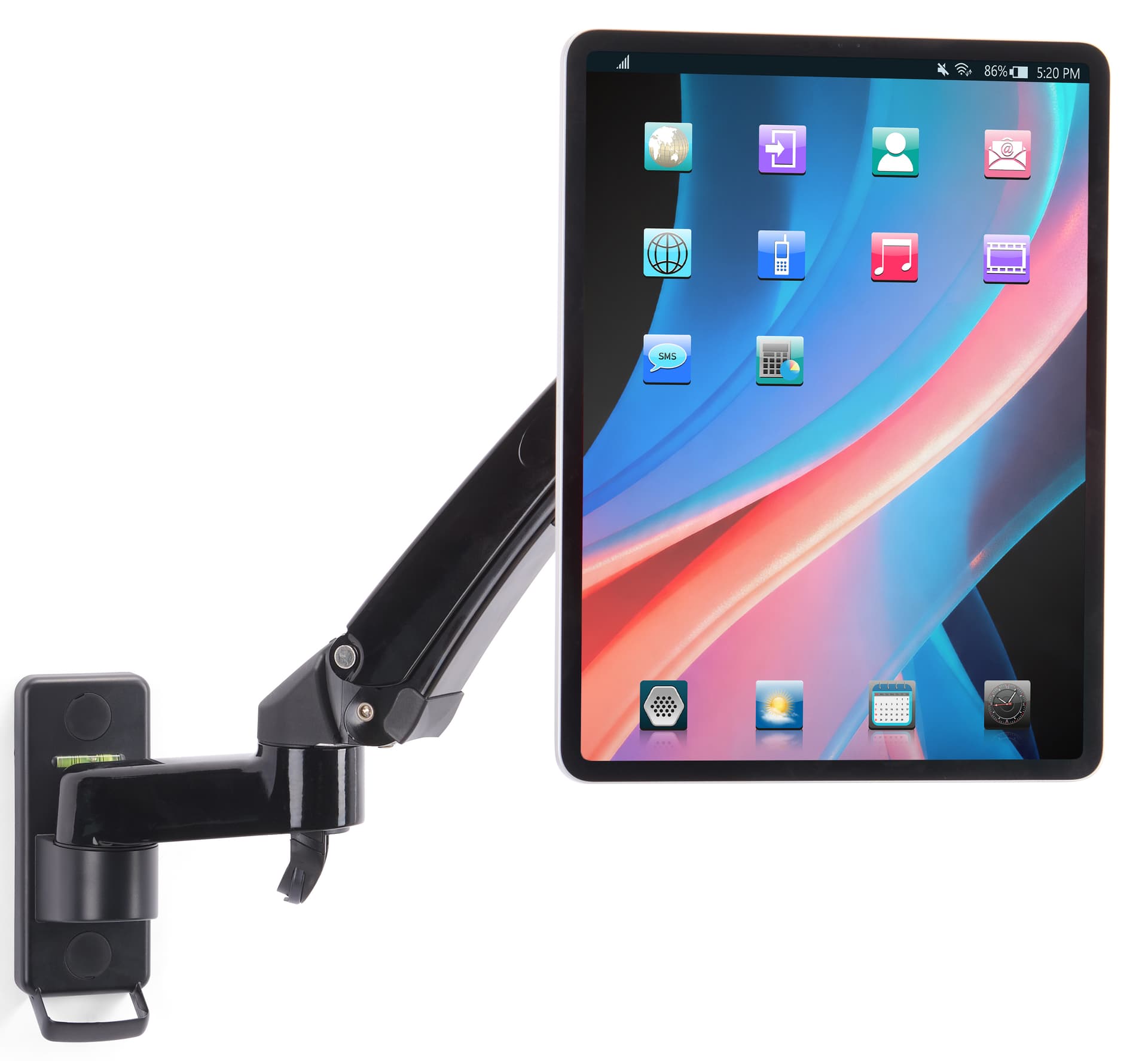 Articulating arm tablet mount with wall placement 
