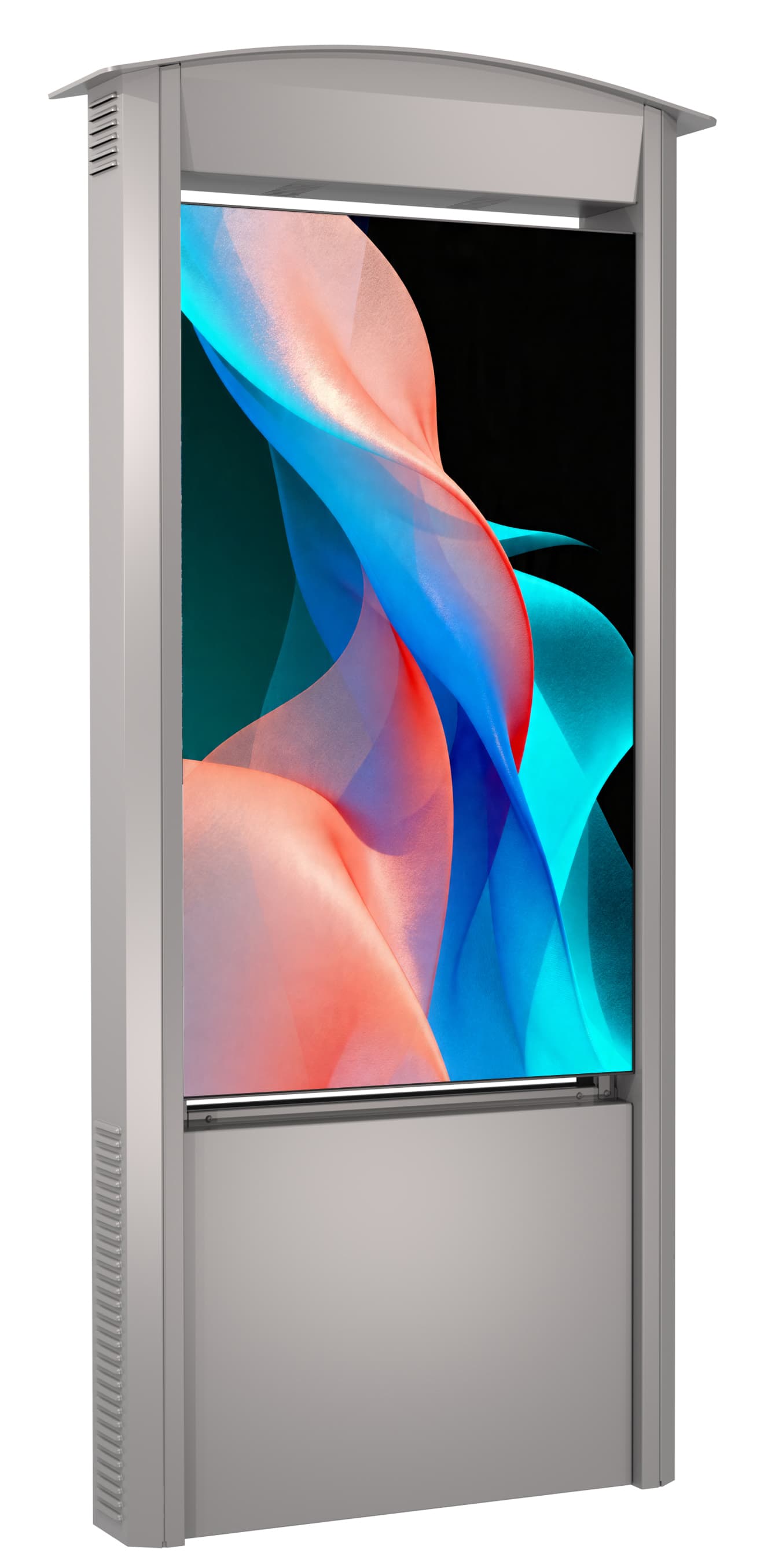 Outdoor digital kiosk in a silver color option