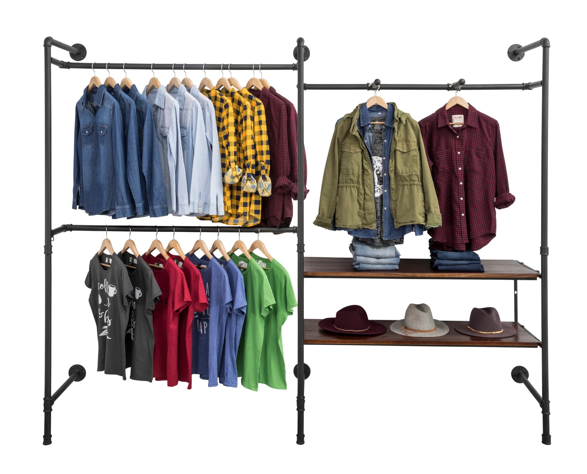 Industrial Outrigger Wall Unit for Showcasing Apparel