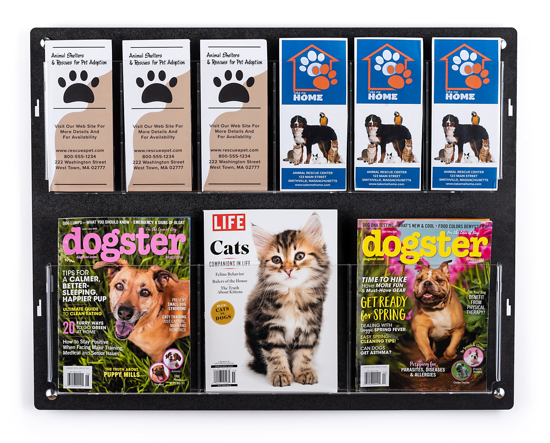 Wall mount brochure holder with 4 stainless steel standoffs 