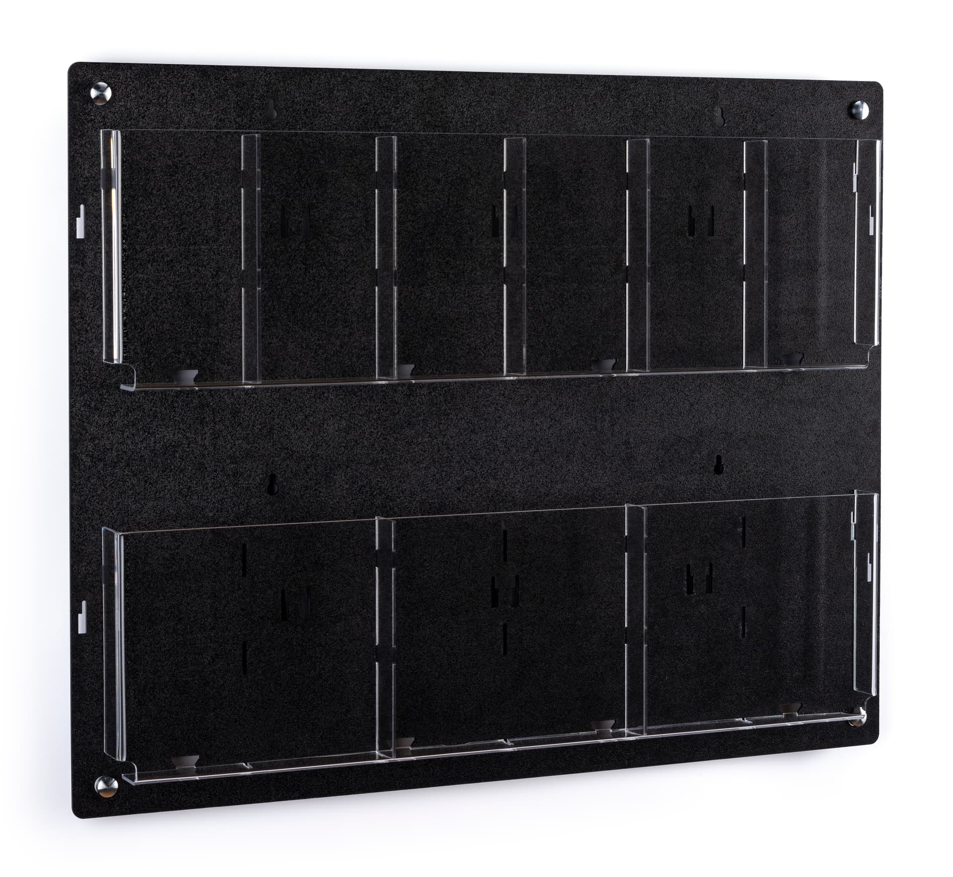 Wall mount brochure holder with 6 dividers to make 12 pockets