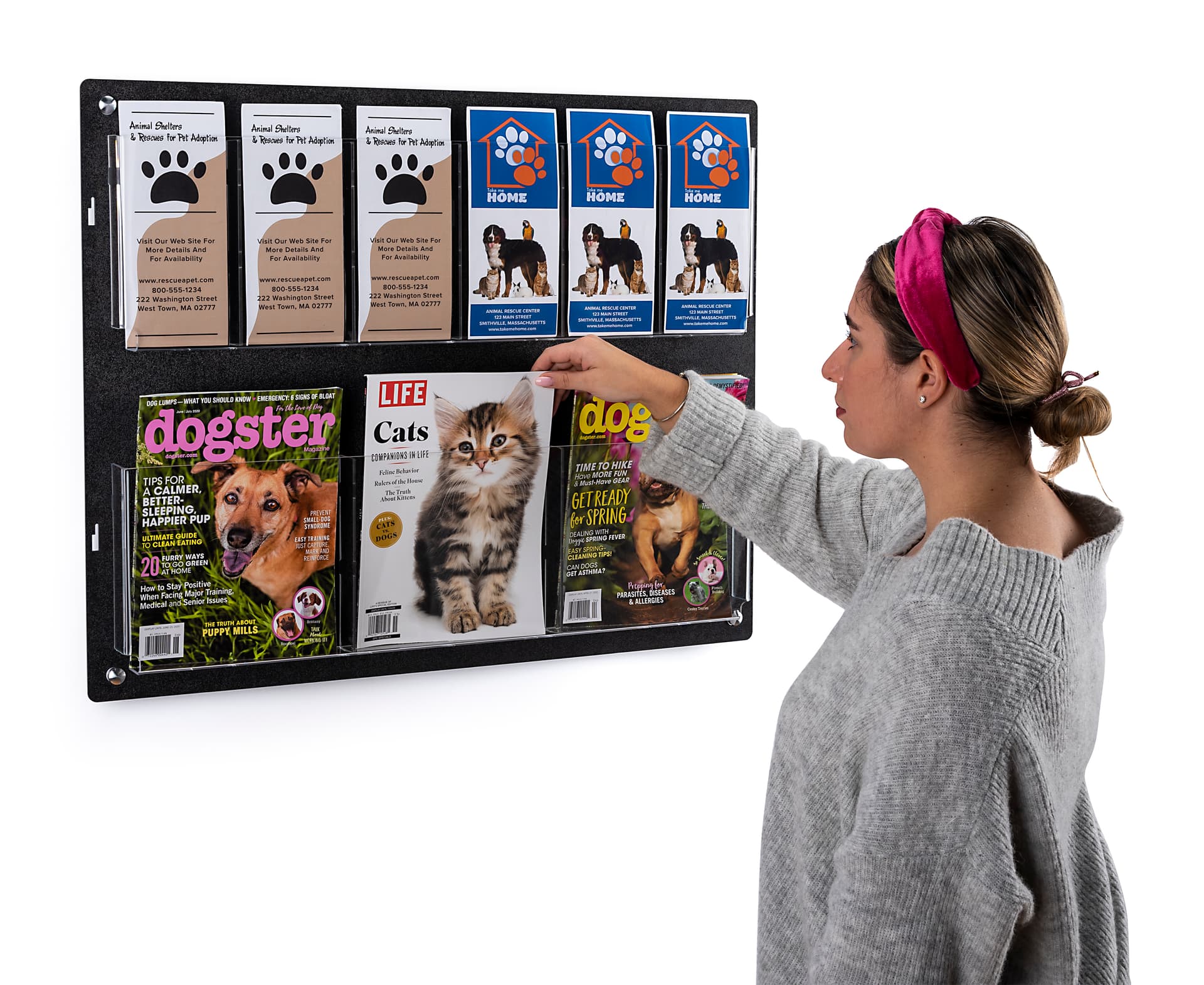Wall mount brochure holder is made in the USA