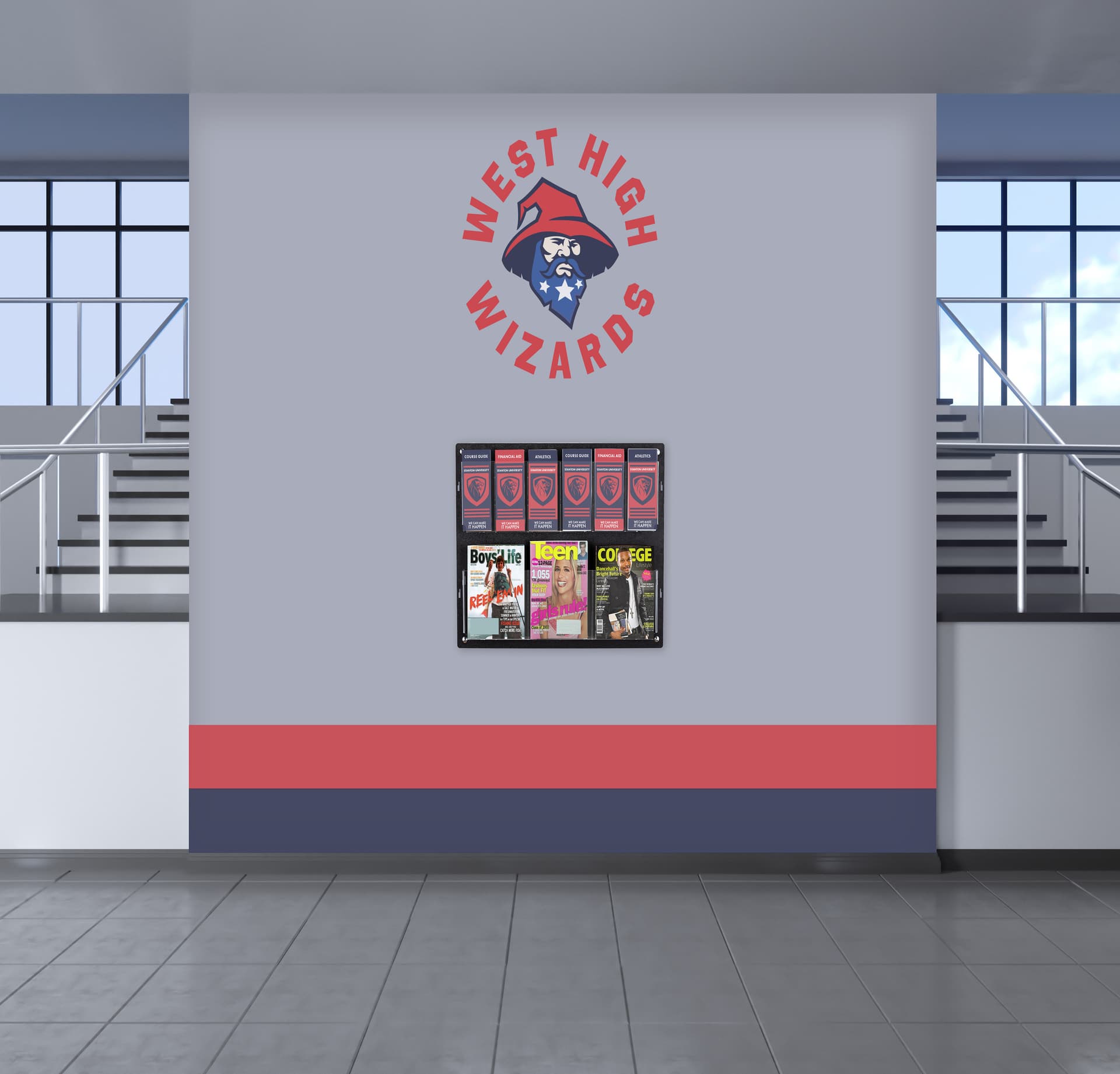 Wall mount brochure holder with a multi-pocket display 