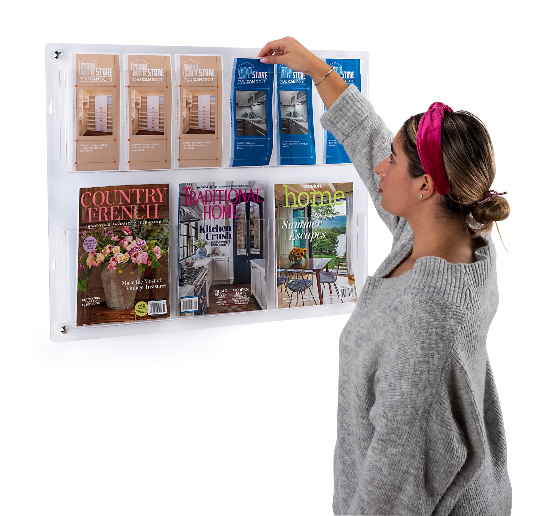 Wall mounted magazine rack with mounting hardware included 