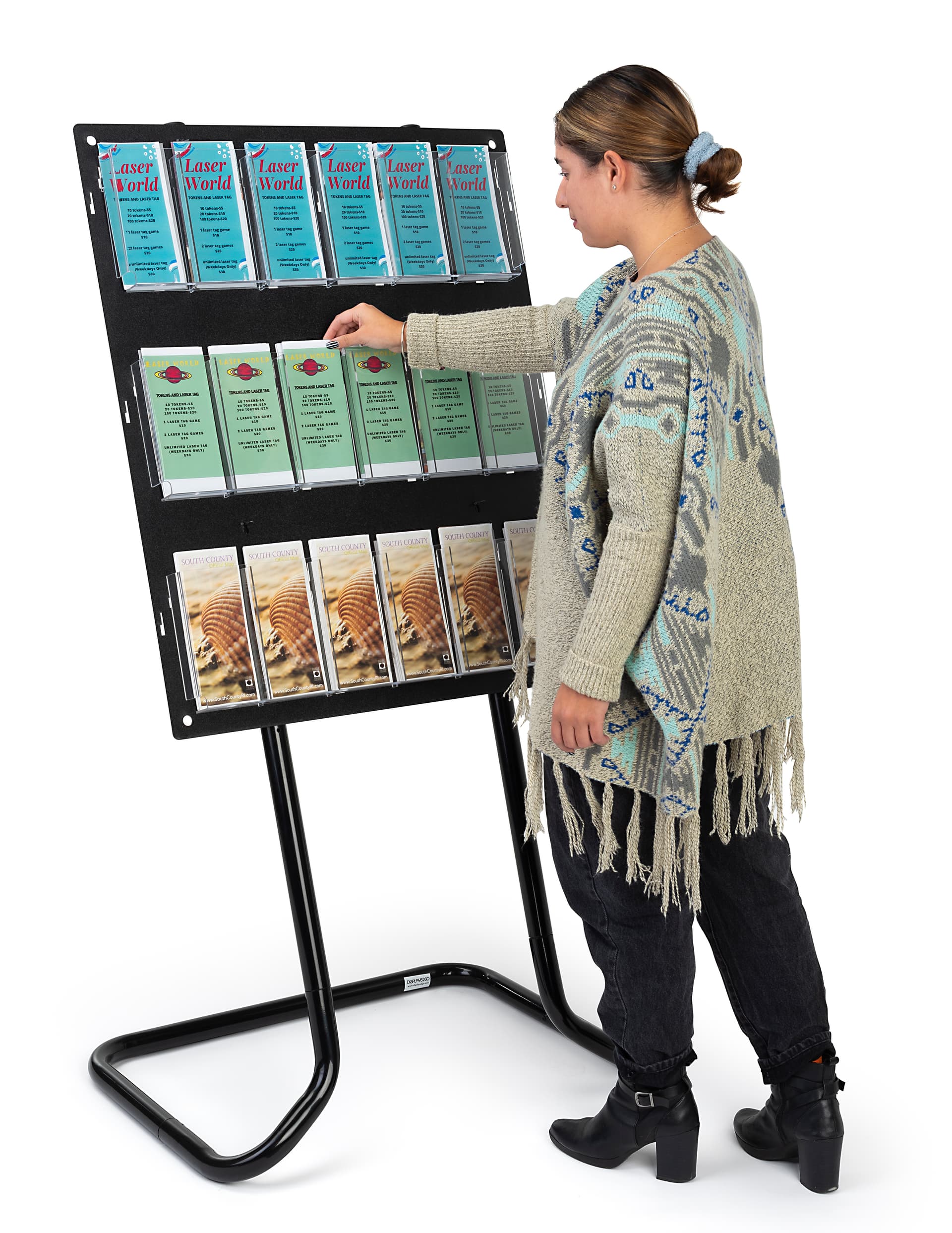 knockdown-style 30.5 inch x 57.5 inch tiered acrylic literature floor stand 