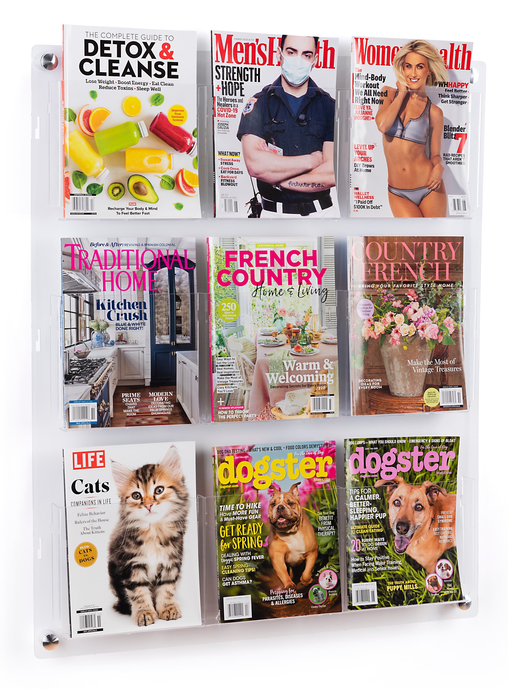 29.0 inch x 35.0 inch 3-tiered acrylic literature wall rack with 9 pocket dividers 