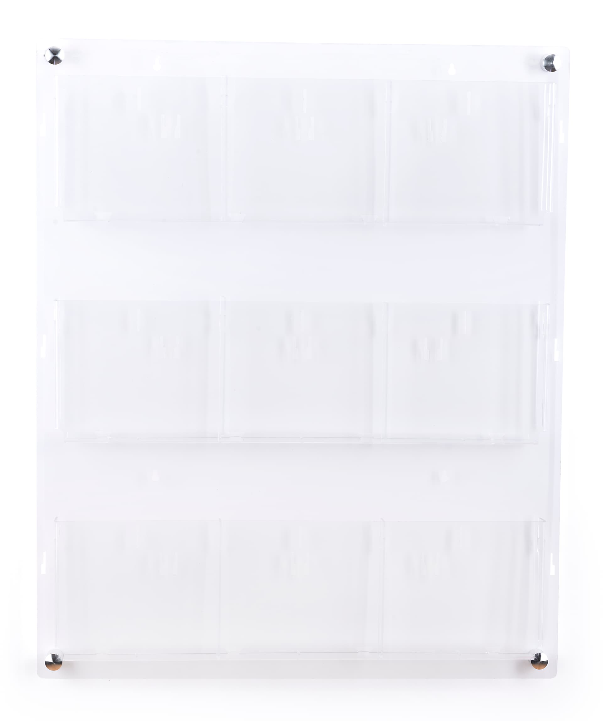 29.0 inch x 35.0 inch 3-tiered acrylic literature wall rack designed to hold catalogs 