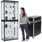 Portable Display Case w/Top & Side Lights, Locking Hinged Door, Carrying Case - Black