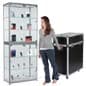 Portable Display Case w/Top & Side Lights, Locking Hinged Door, Carry Case - Silver