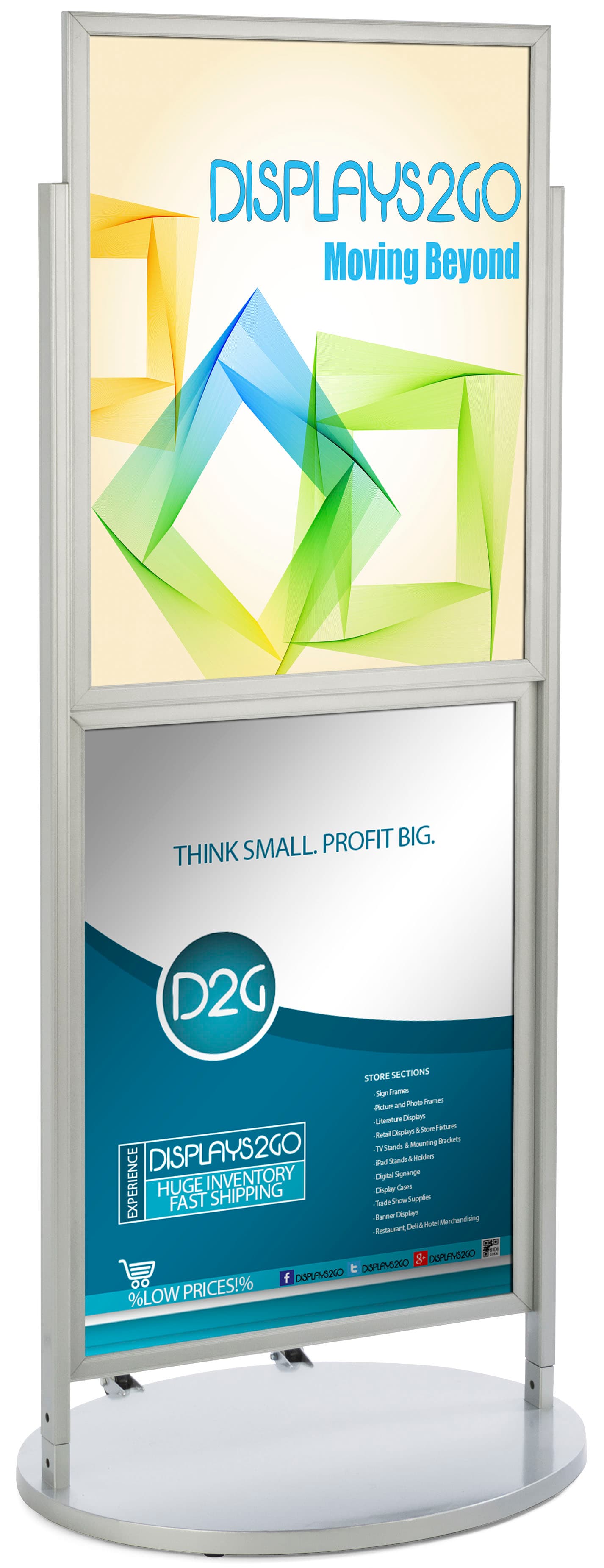 Silver Dual 22 x 28 Mobile Poster Display w/ Wheels