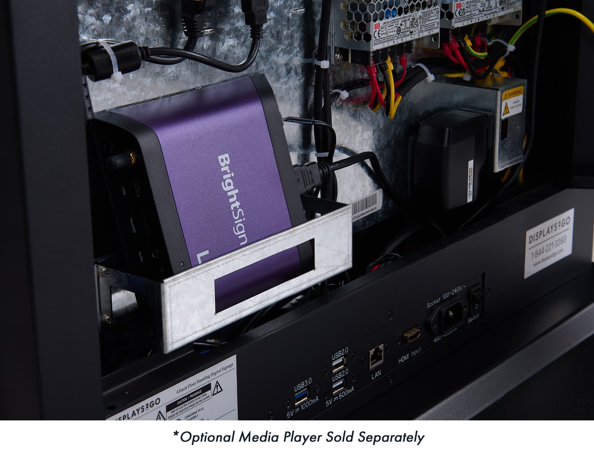 Digital display advertising floor stand with built-in media player holder
