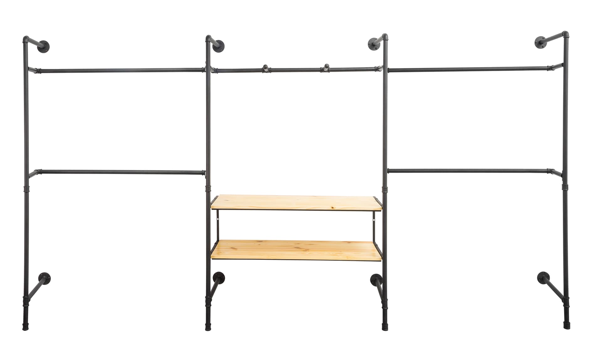 Pipe Wall Mounted Outrigger System with 4 Regular Clothing Hanging Bars