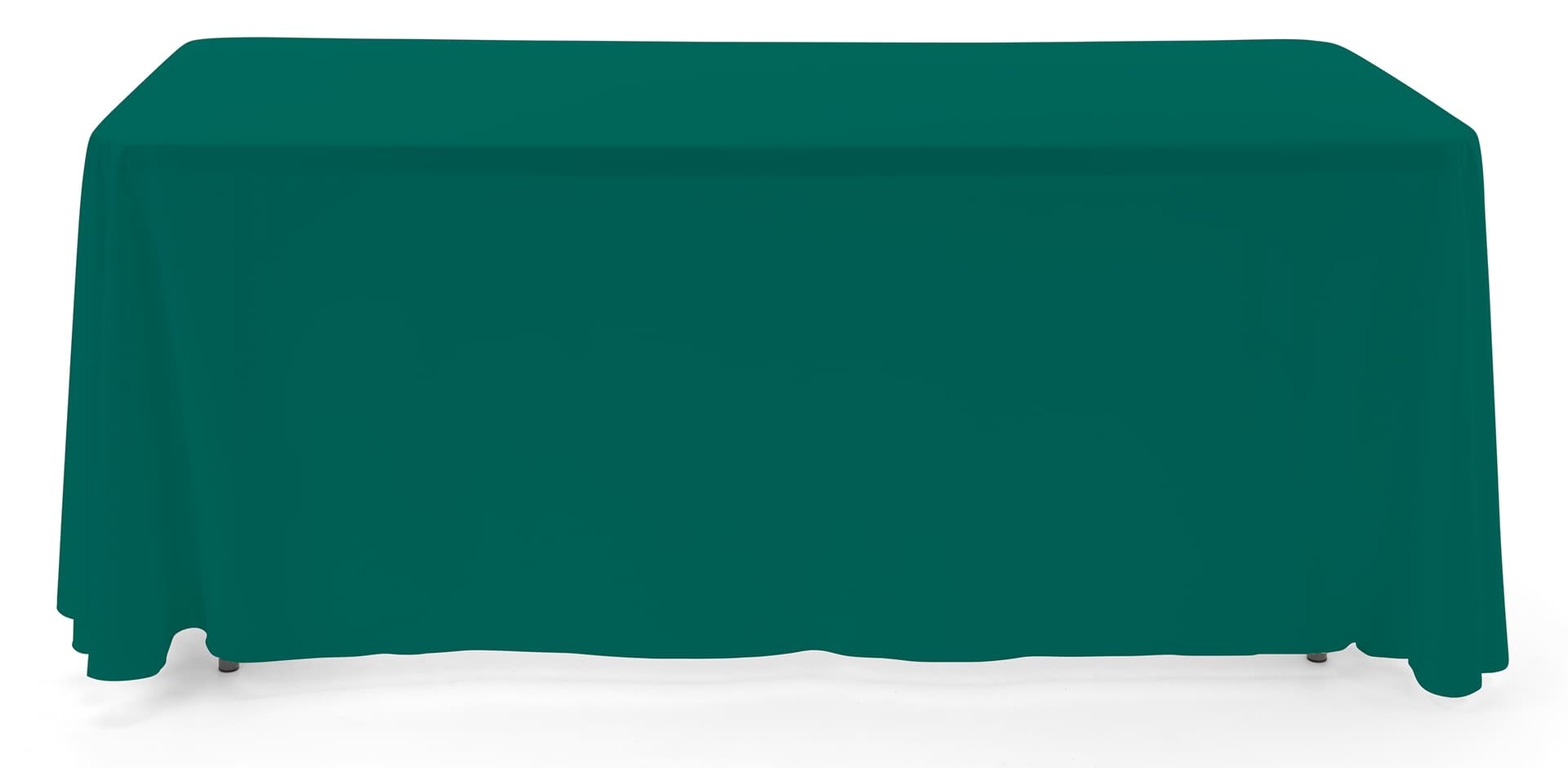 Green 3-sided event table cloth with rounded top corners to prevent bunching