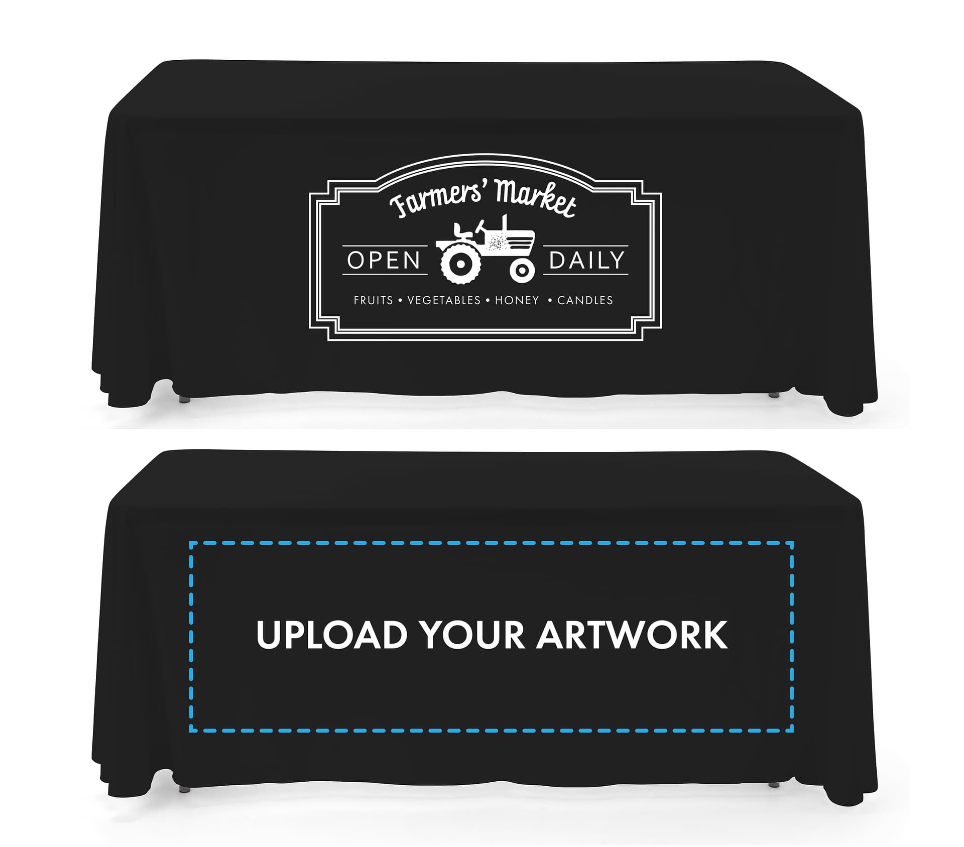 Open back tablecloth with large imprint area