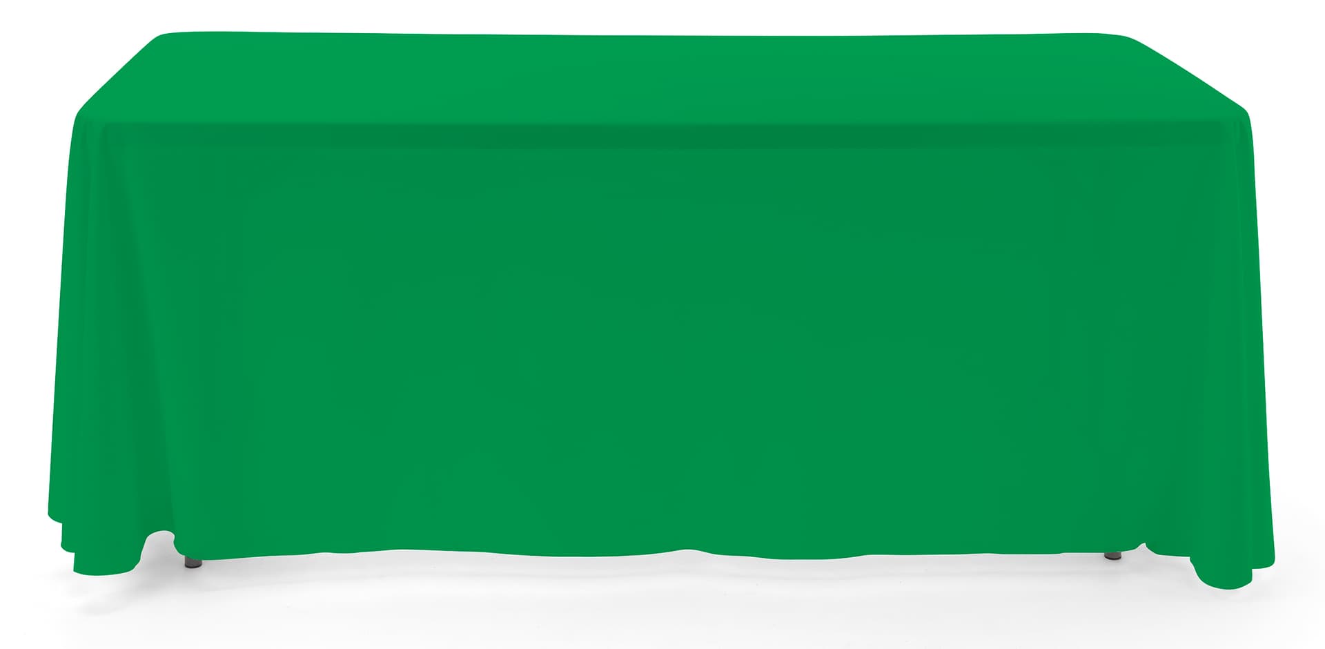 Kelly green 3-sided event table cloth with rounded top corners to prevent bunching