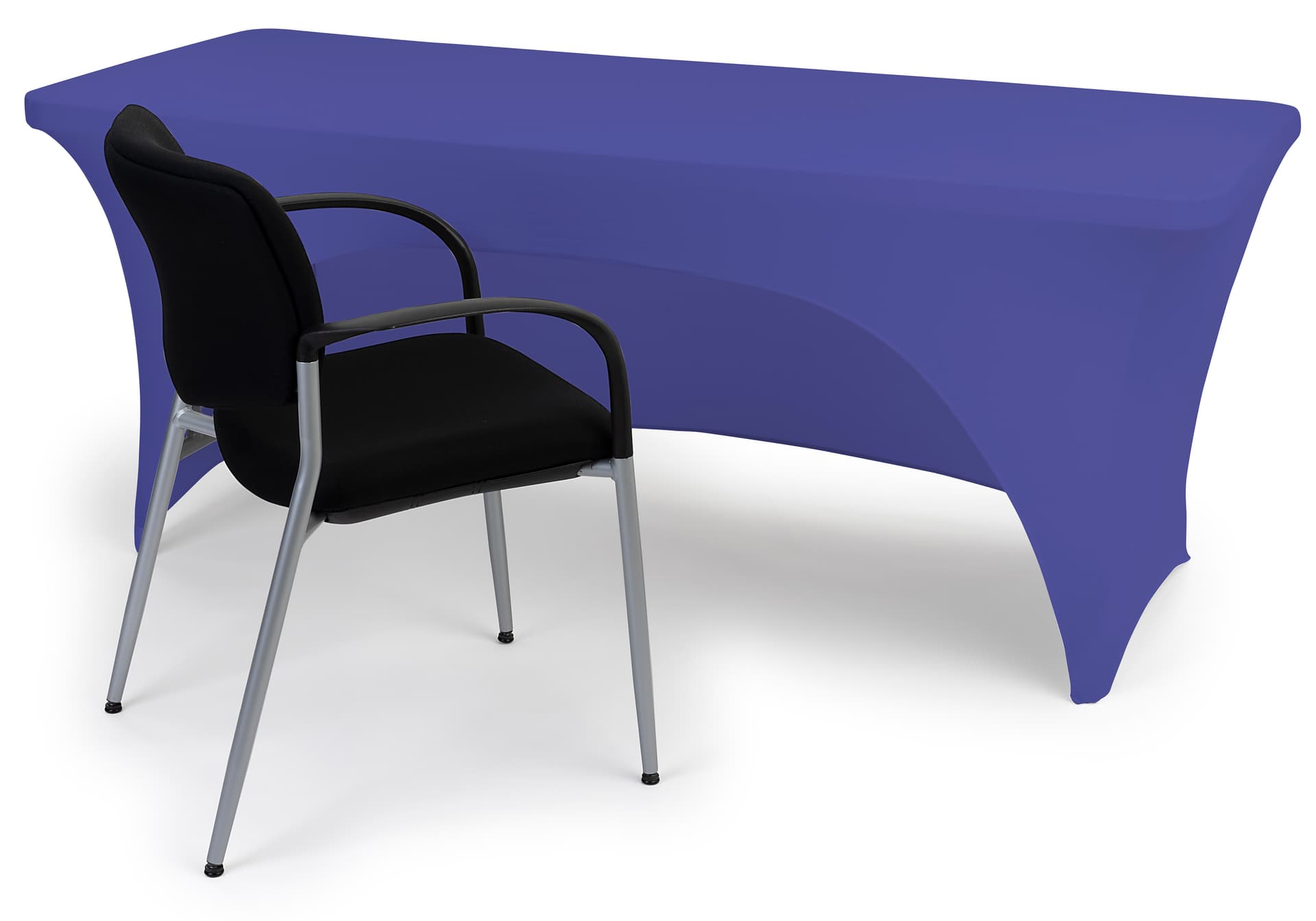 Royal blue stretch table cloth with open back skirt 