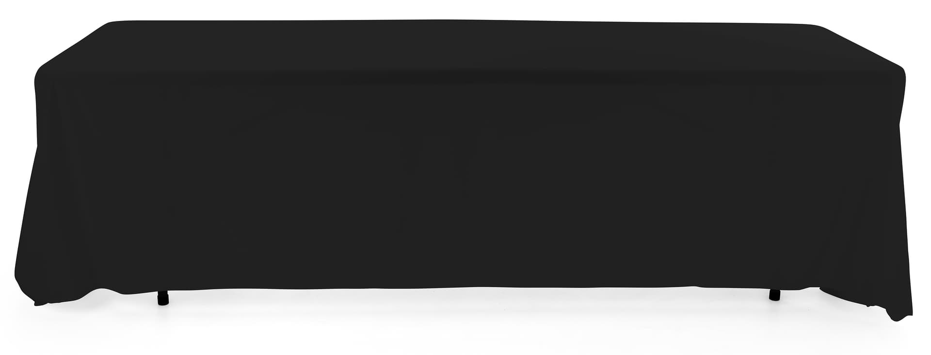 Black 3-sided event table cloth with clean drape and rounded corner design