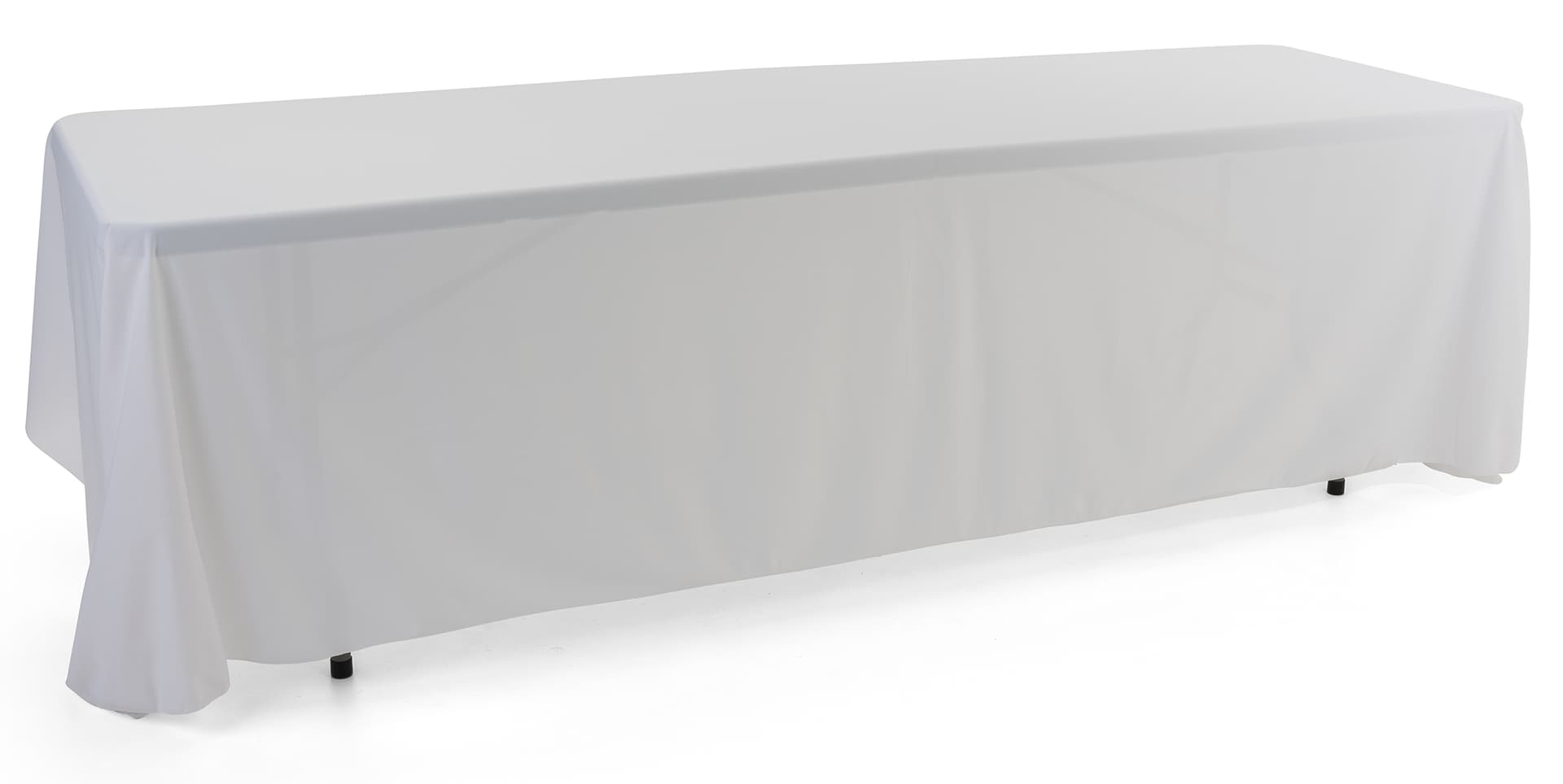 White 3-sided event table cloth in machine washable polyester fabric