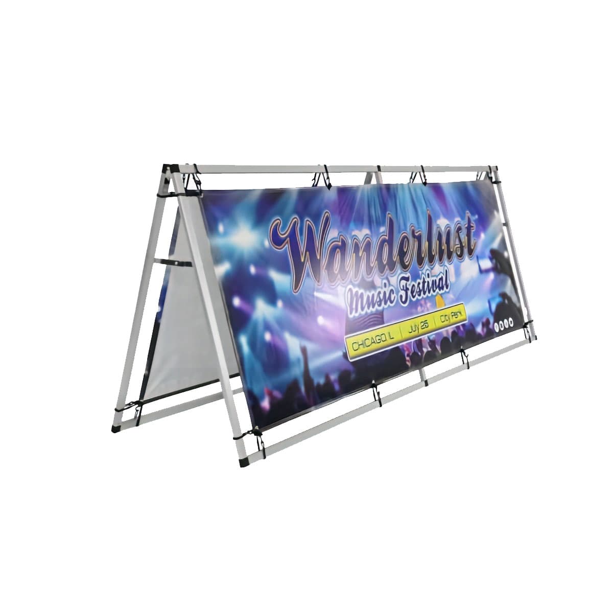 Horizontal a-frame banner display with durable aluminum frame