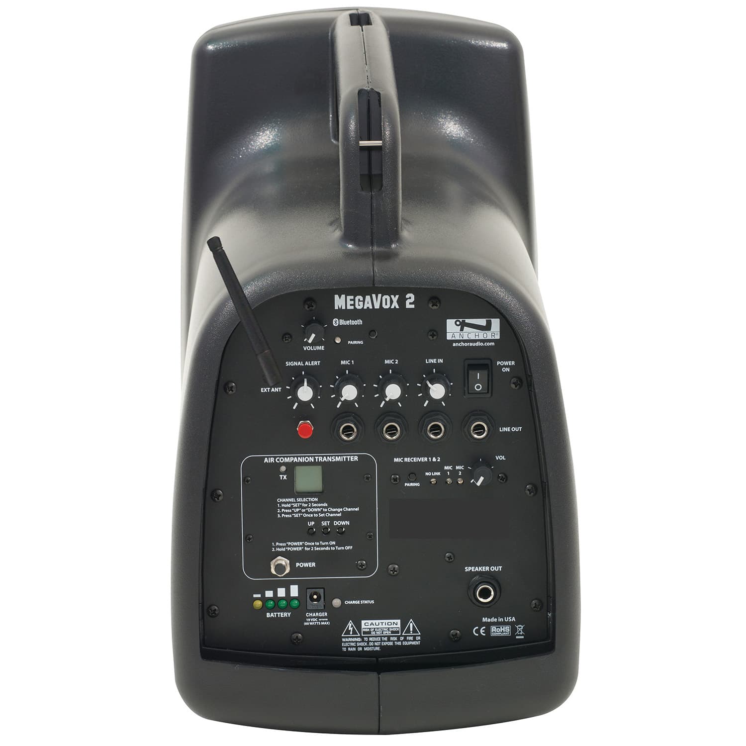 Portable pa system with wireless mic and one megavox speaker