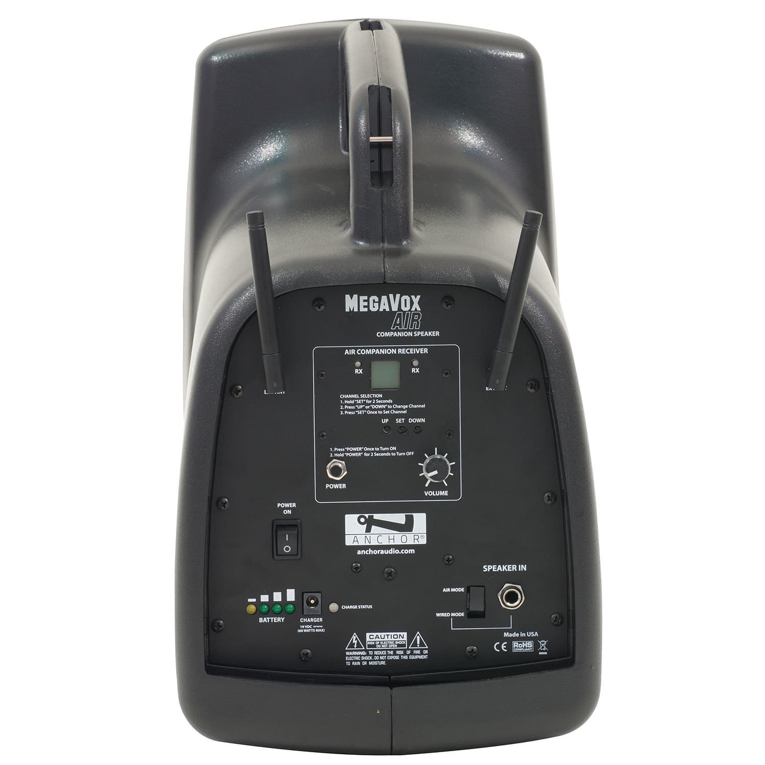 Portable pa system with wireless mic and one megavox air speaker
