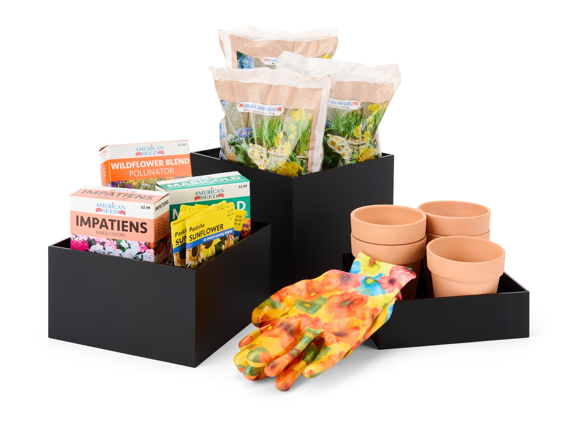 Acrylic cube display containers with hollow bottoms