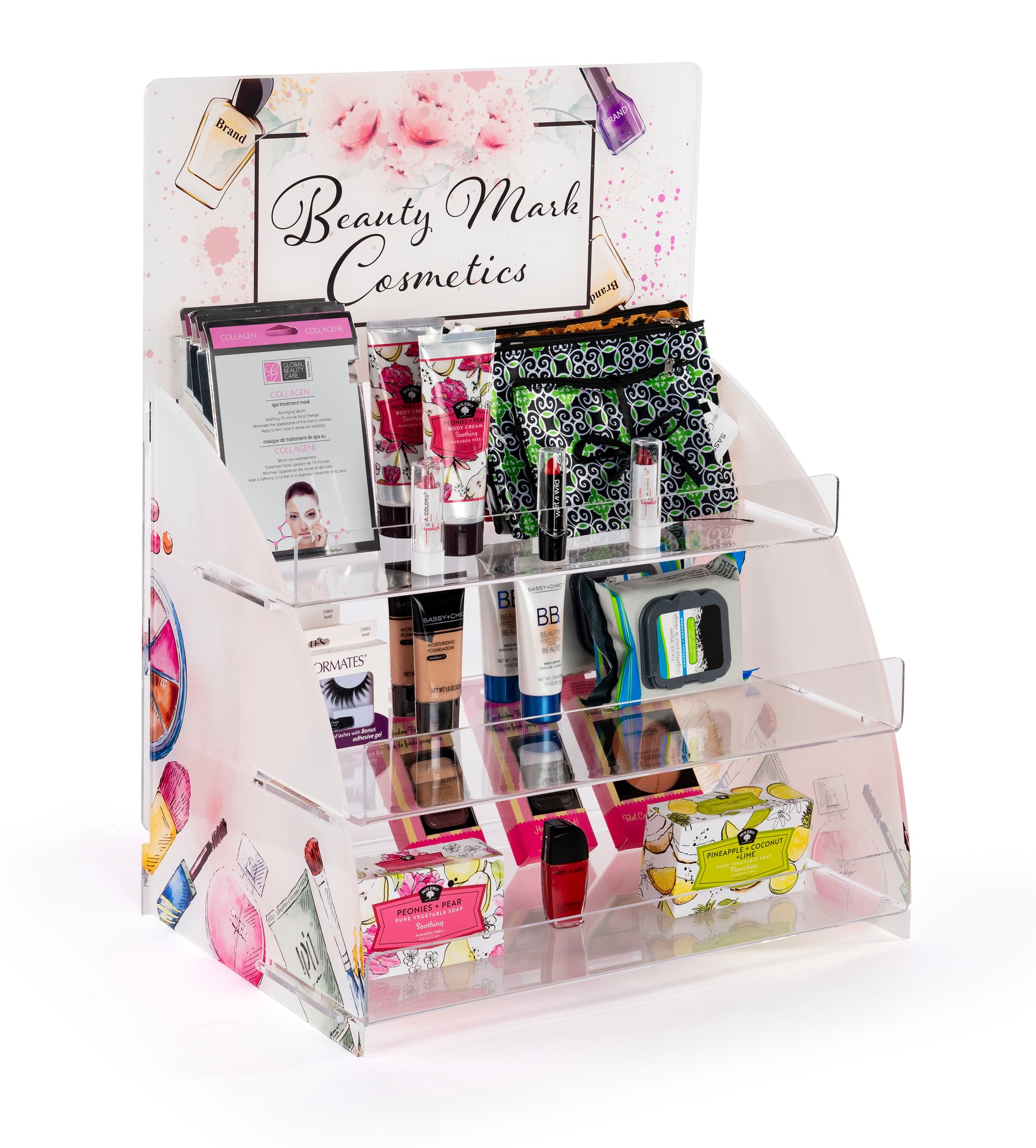 3 Tier acrylic step display with printing of your custom graphics