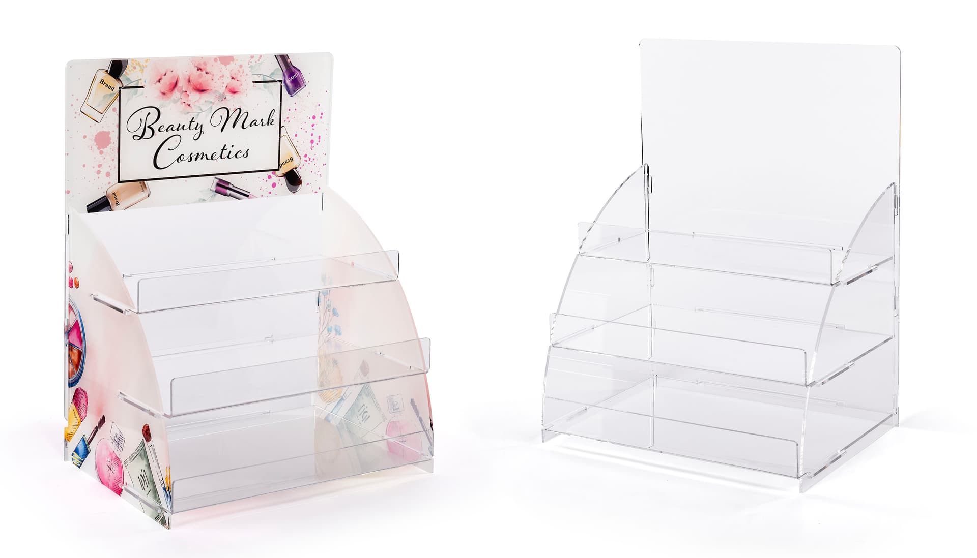 3 Tier acrylic step display with printing and graphic or non-graphic option