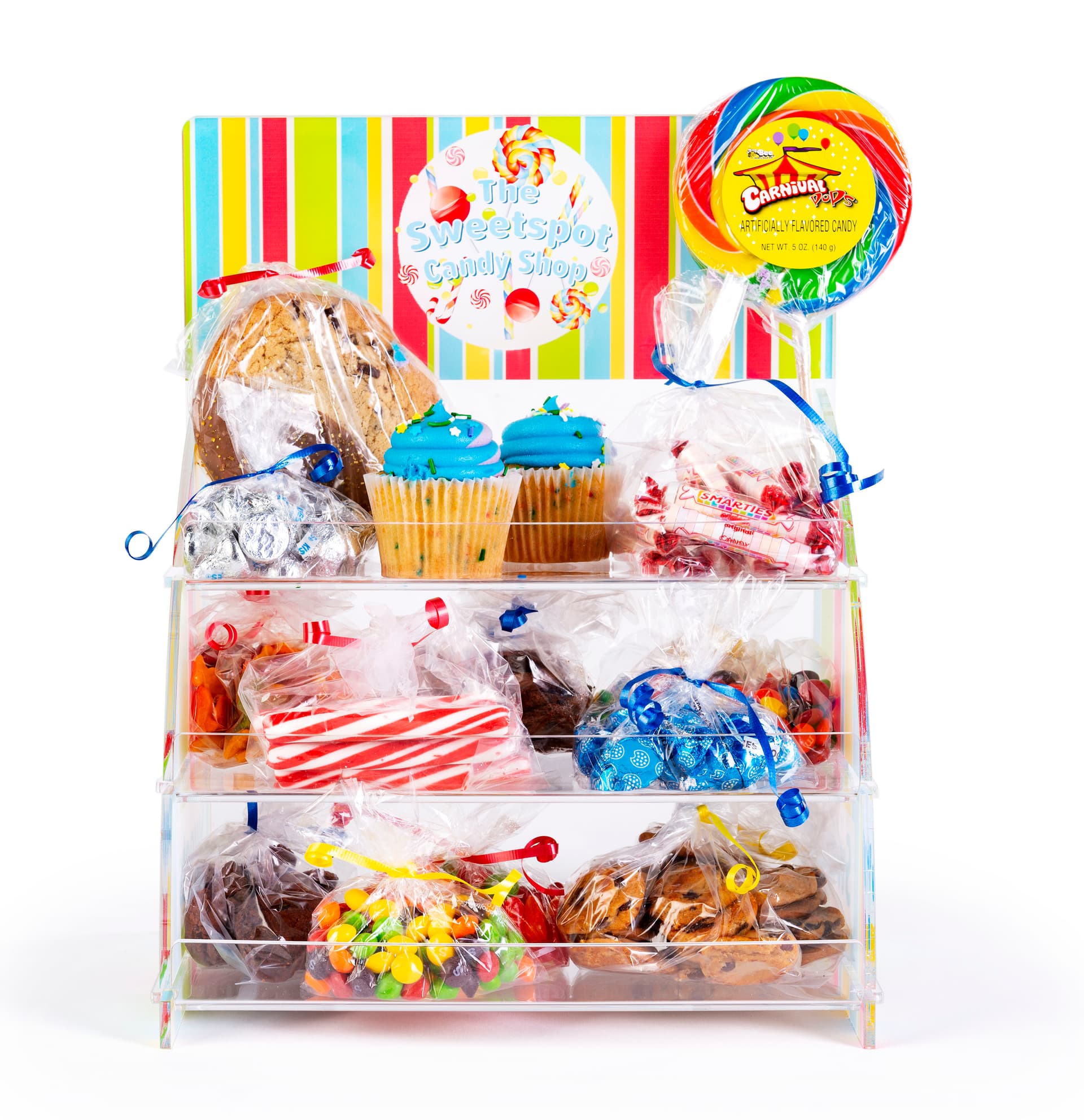 Three tier printed acrylic display shelves features Personalized Graphics