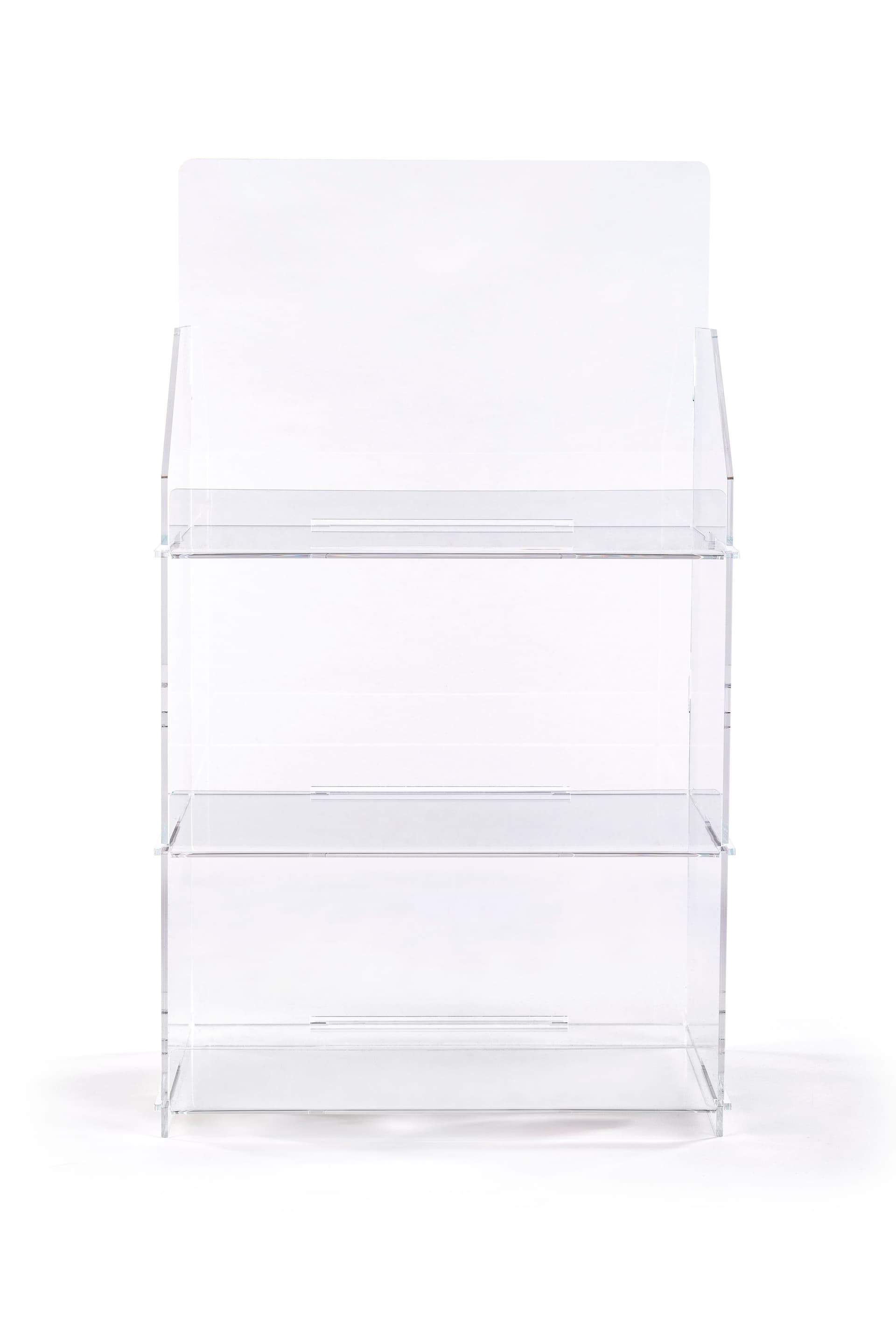 3 shelf countertop acrylic tower stand features front bent lip